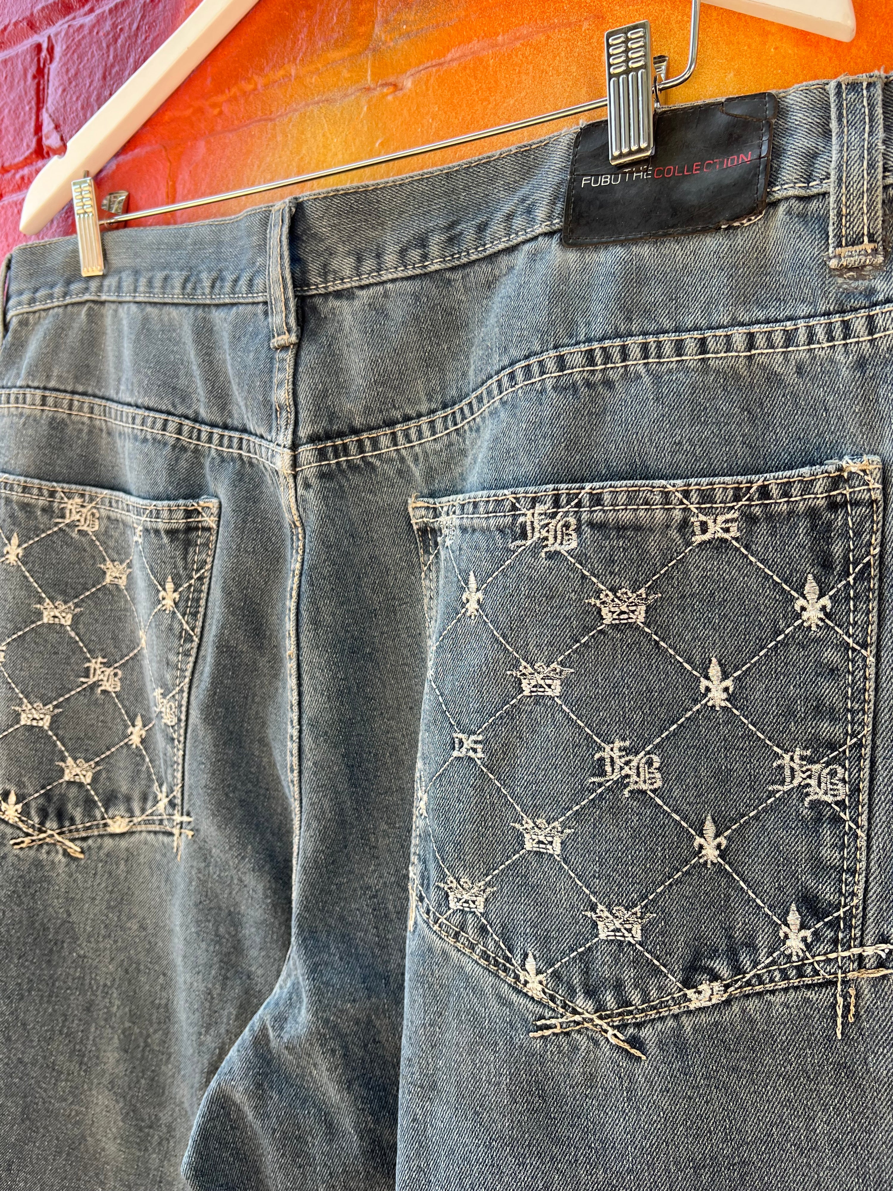 40 - Fubu Embroidered Pockets Dark Denim Shorts