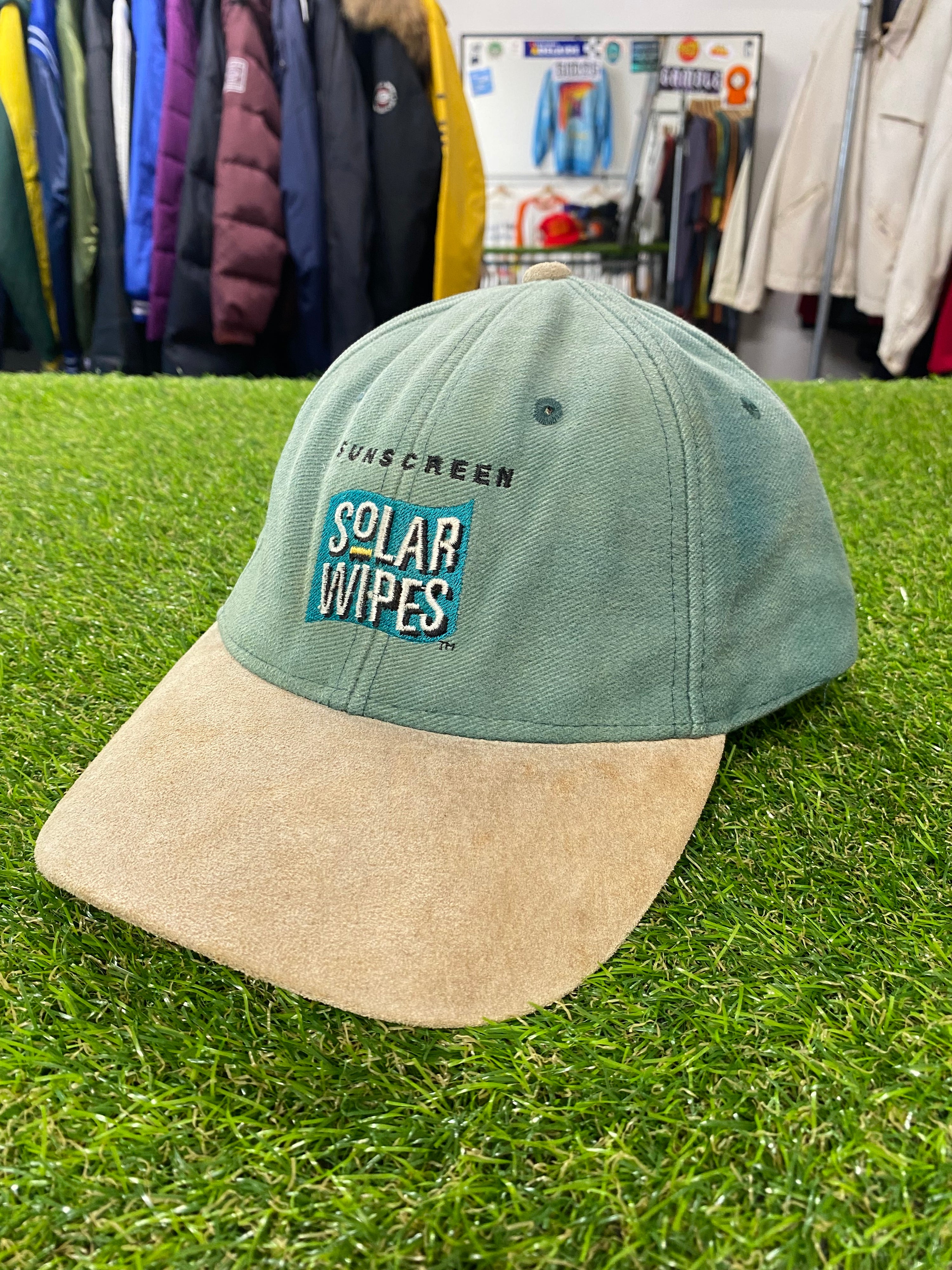 Vintage Solar Wipes Sunscreen Faded Green Hat