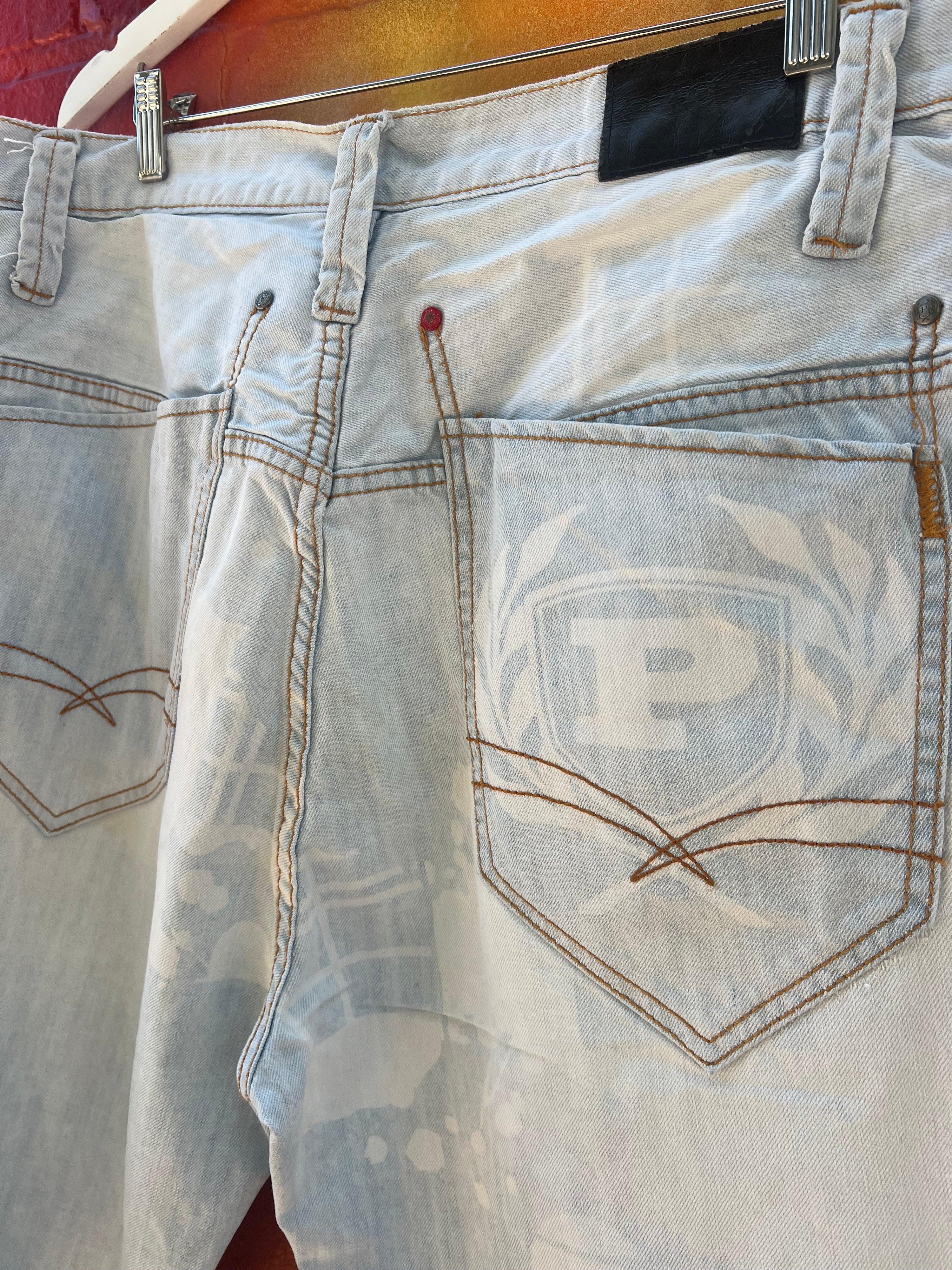 36 - Phat Farm LB Denim Shorts White Splatter Design