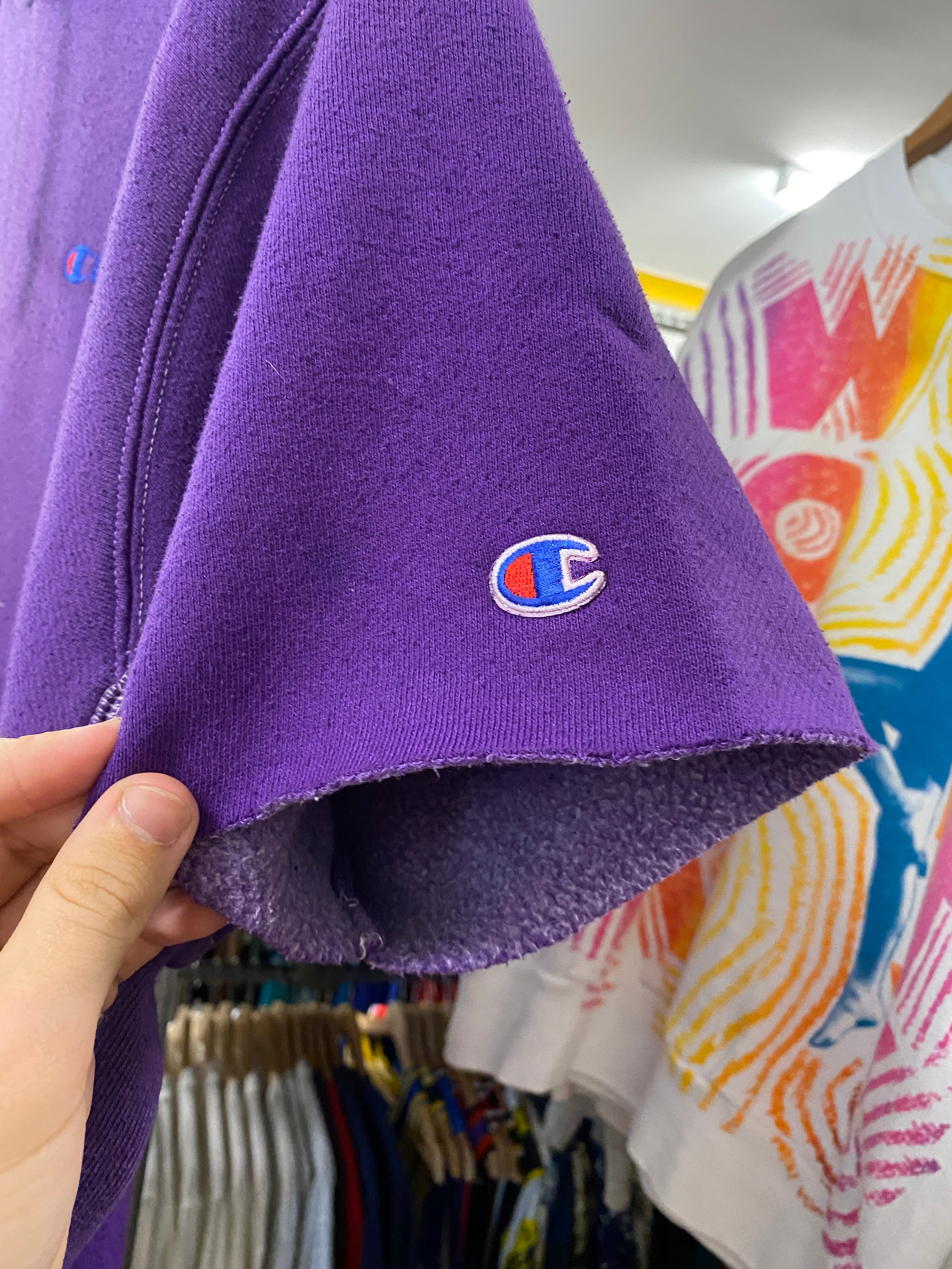 XL - Champion Purple Sliced Sleeve Hoodie