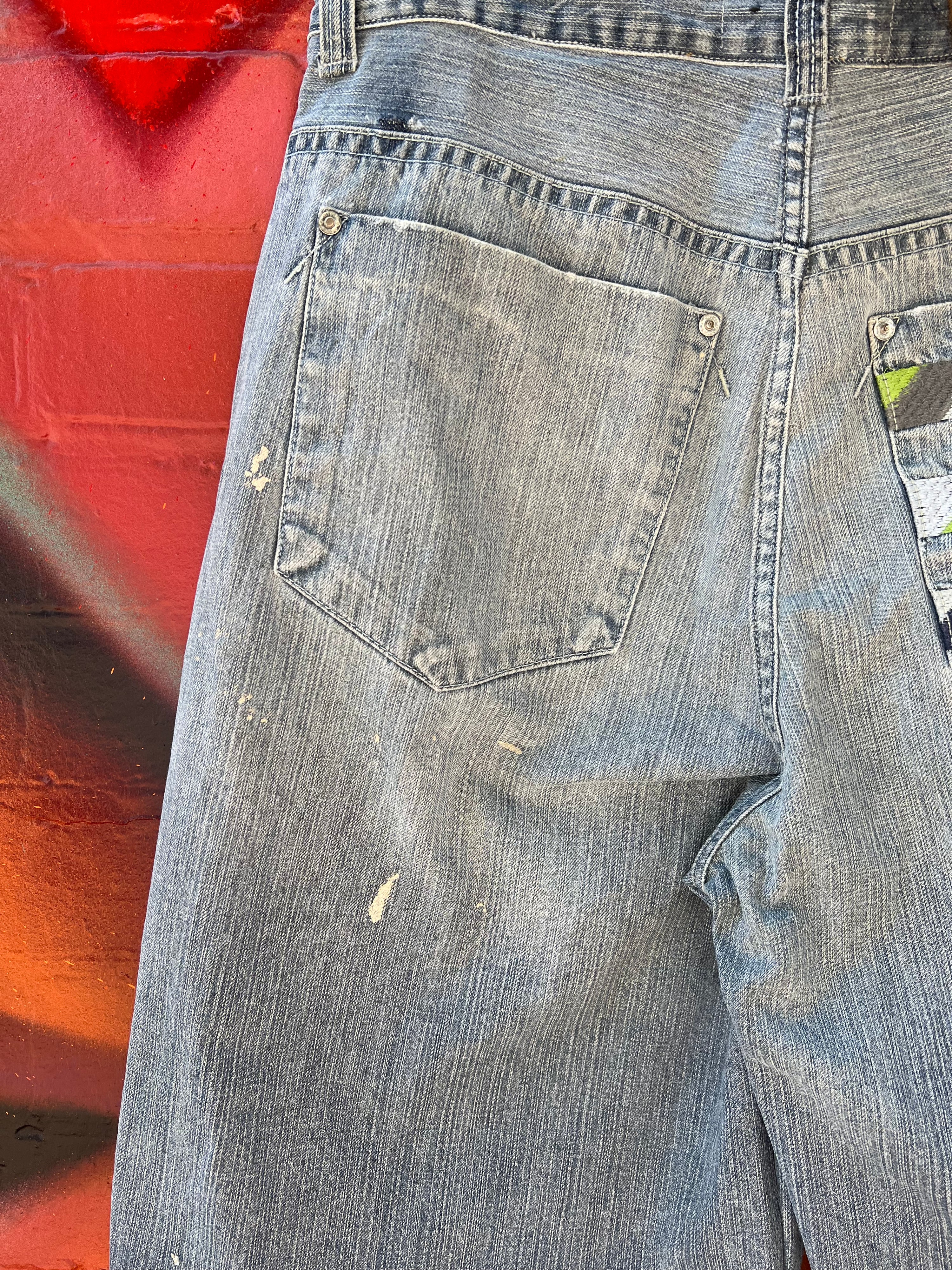 36 - Enyce Denim Shorts Colourful Patches Back Pocket Embroidery