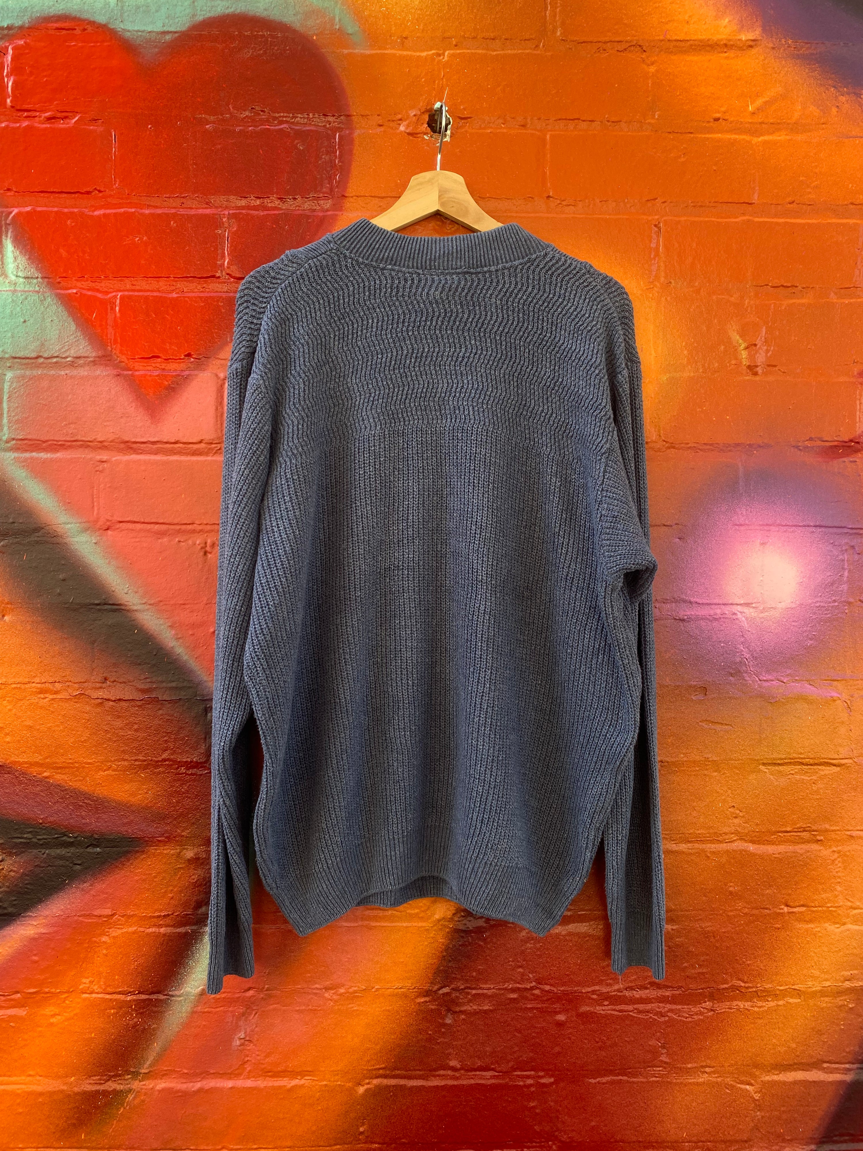 [M] Northern Elements Blue Button-Collar Knit Sweater