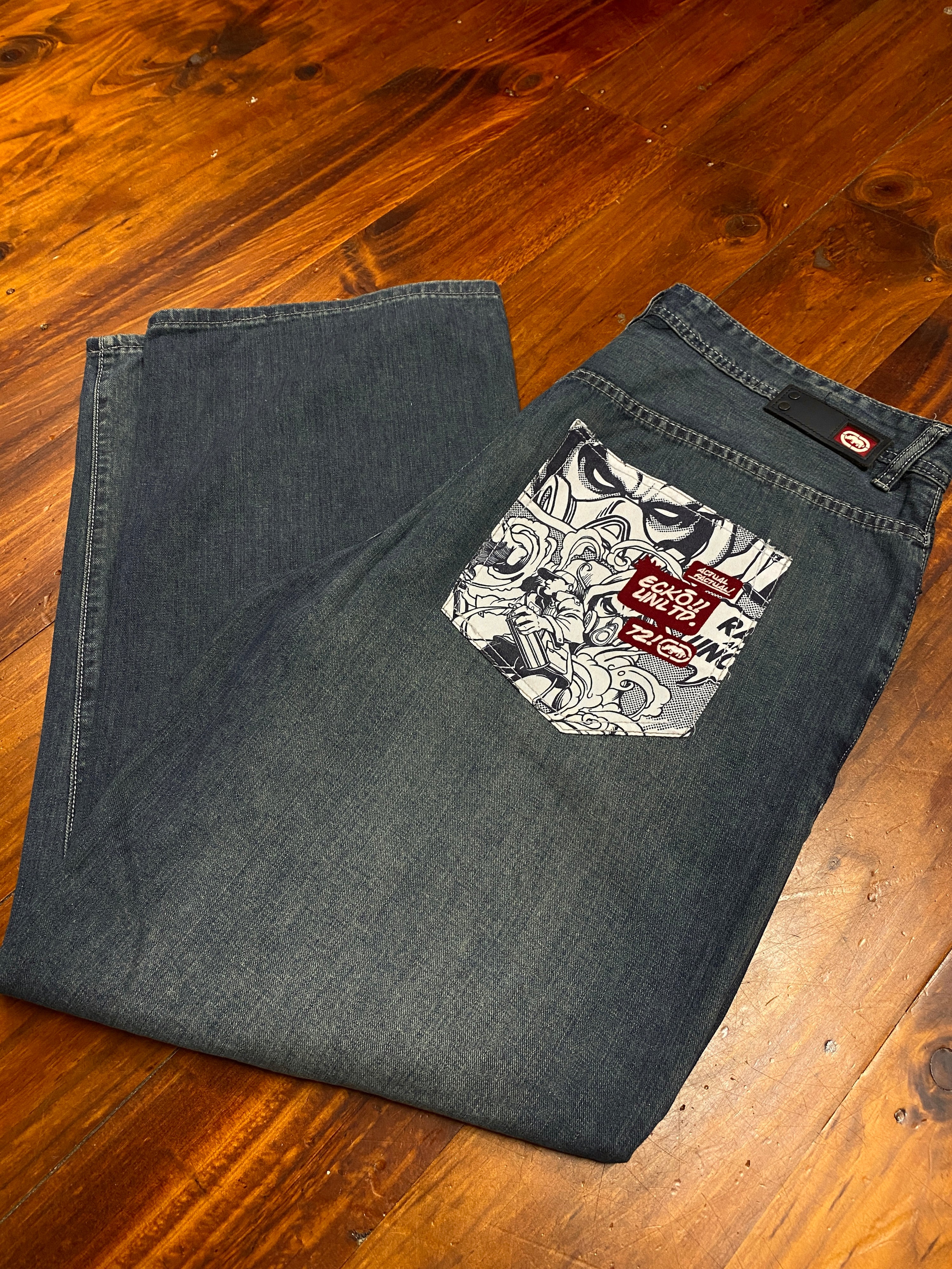 40 - Ecko Light Blue Comic Pocket Baggy Jeans