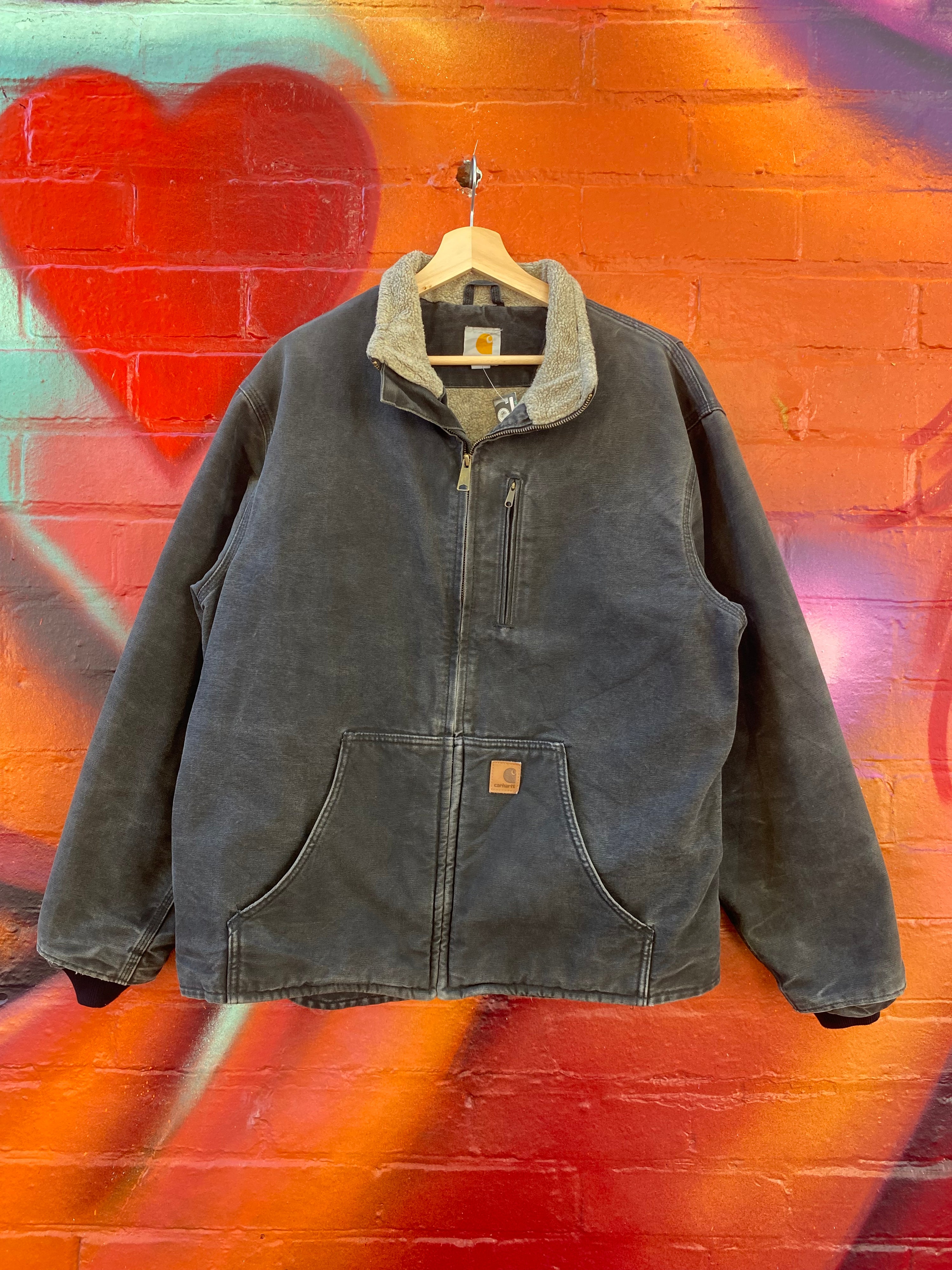 [L] Vintage Carhartt Sandstone Black Muskegon Sherpa Lined Jacket
