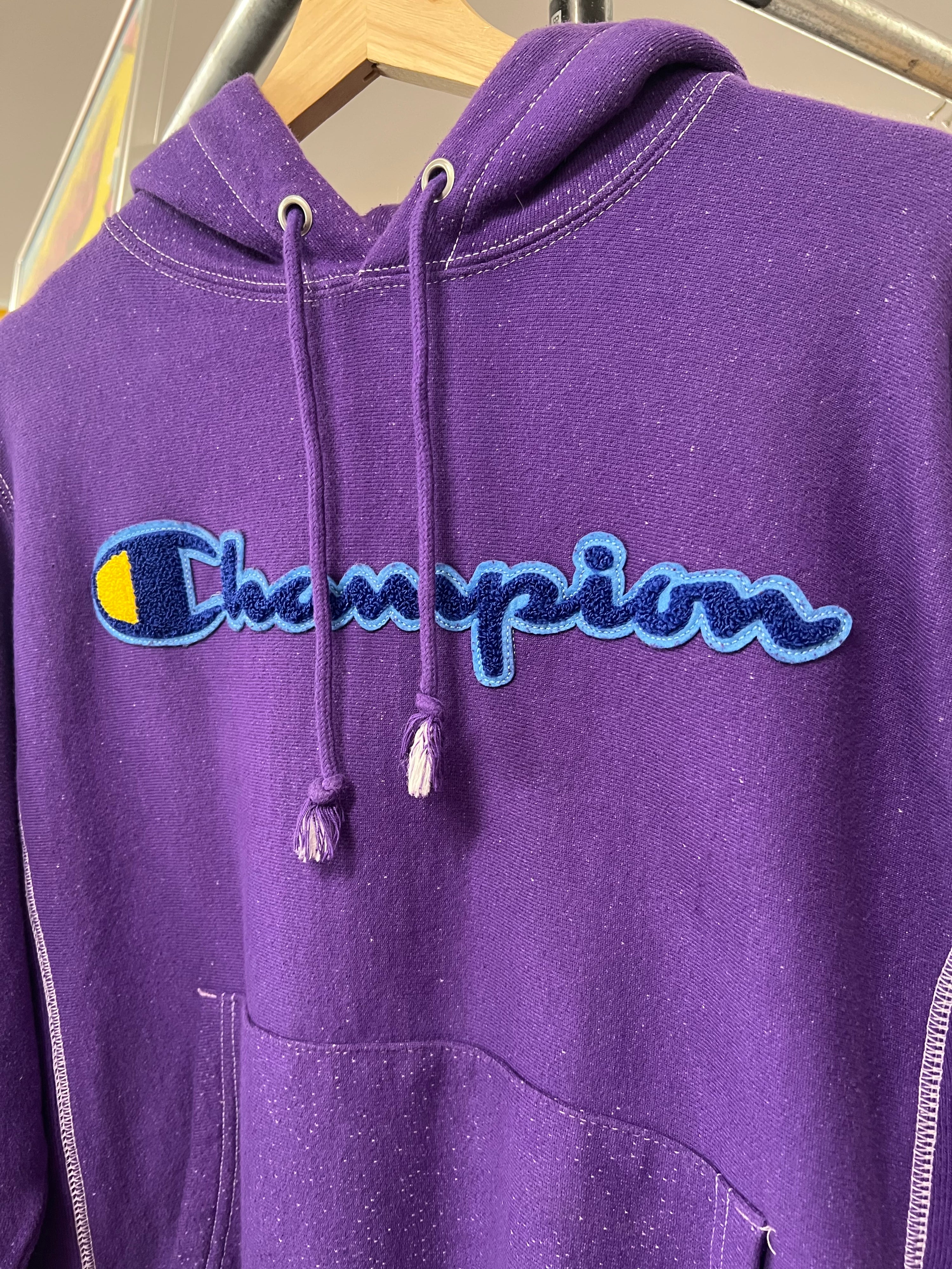 S - Champion Dyed RW x Blue Spellout Snow Purple Hoodie