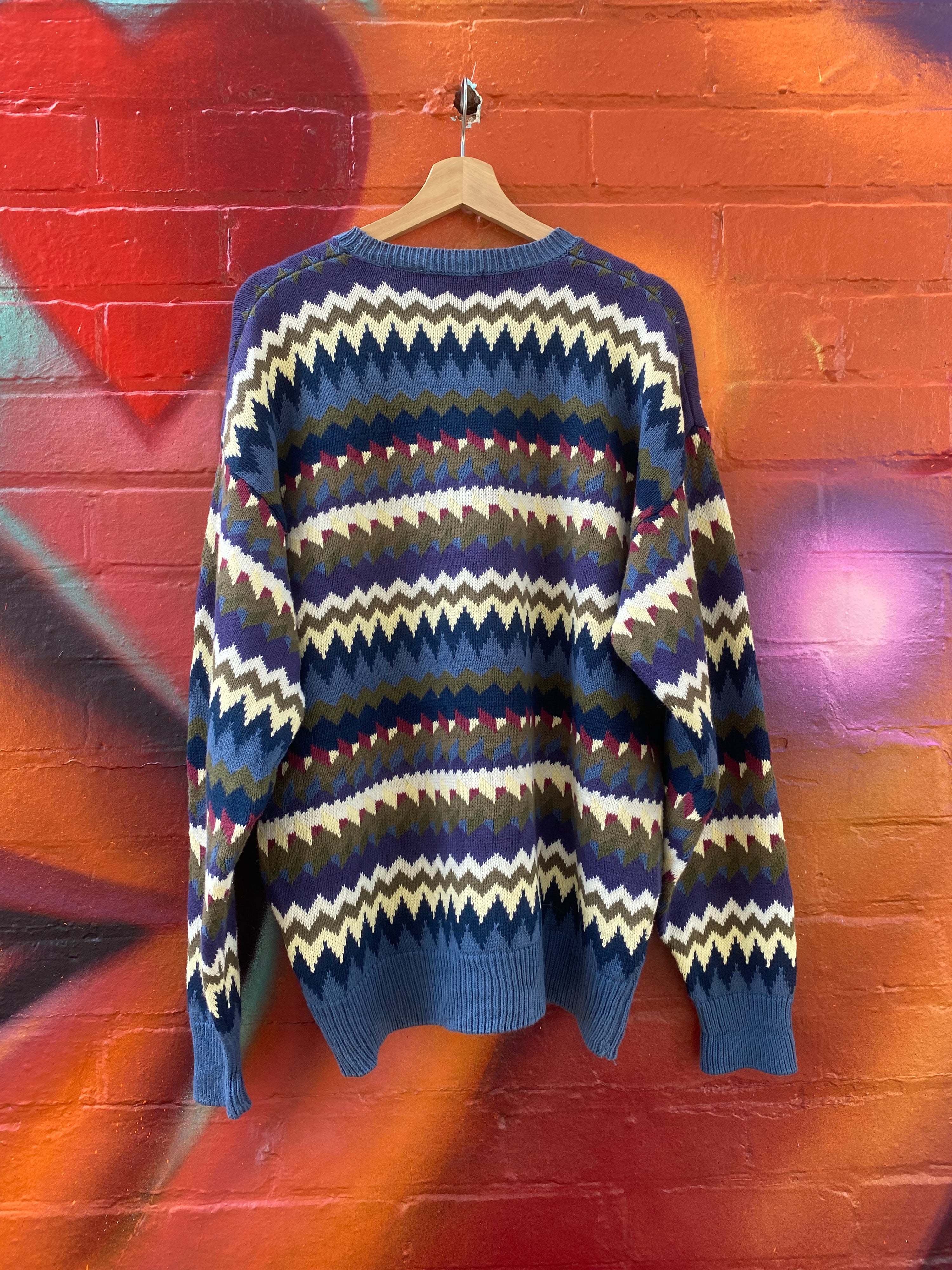 [L] Claiborne Multicolour Horizontal Zig-Zag Knit Sweater