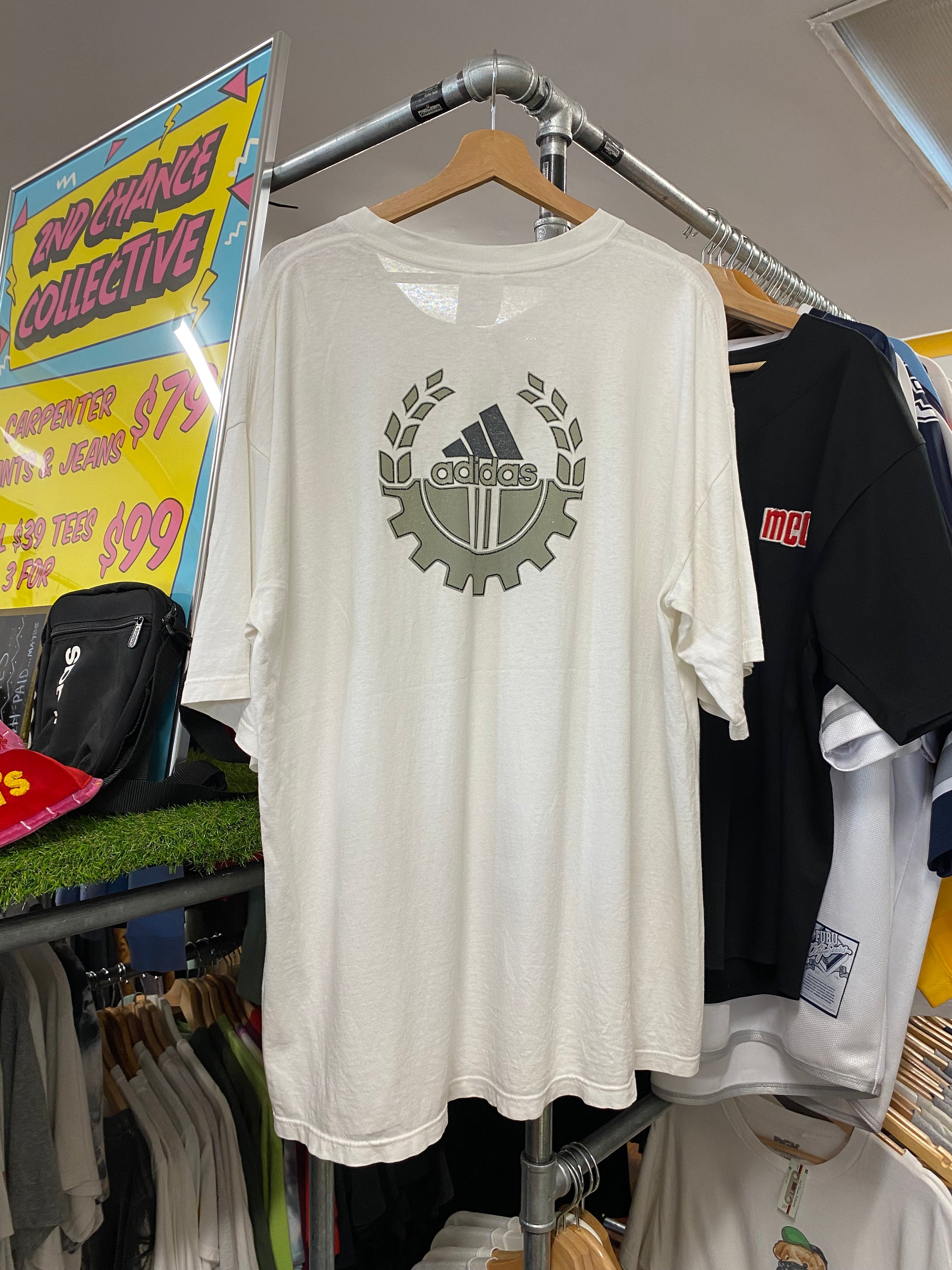 XL - Adidas Gear & Leaves Grey Logo DS White Tee