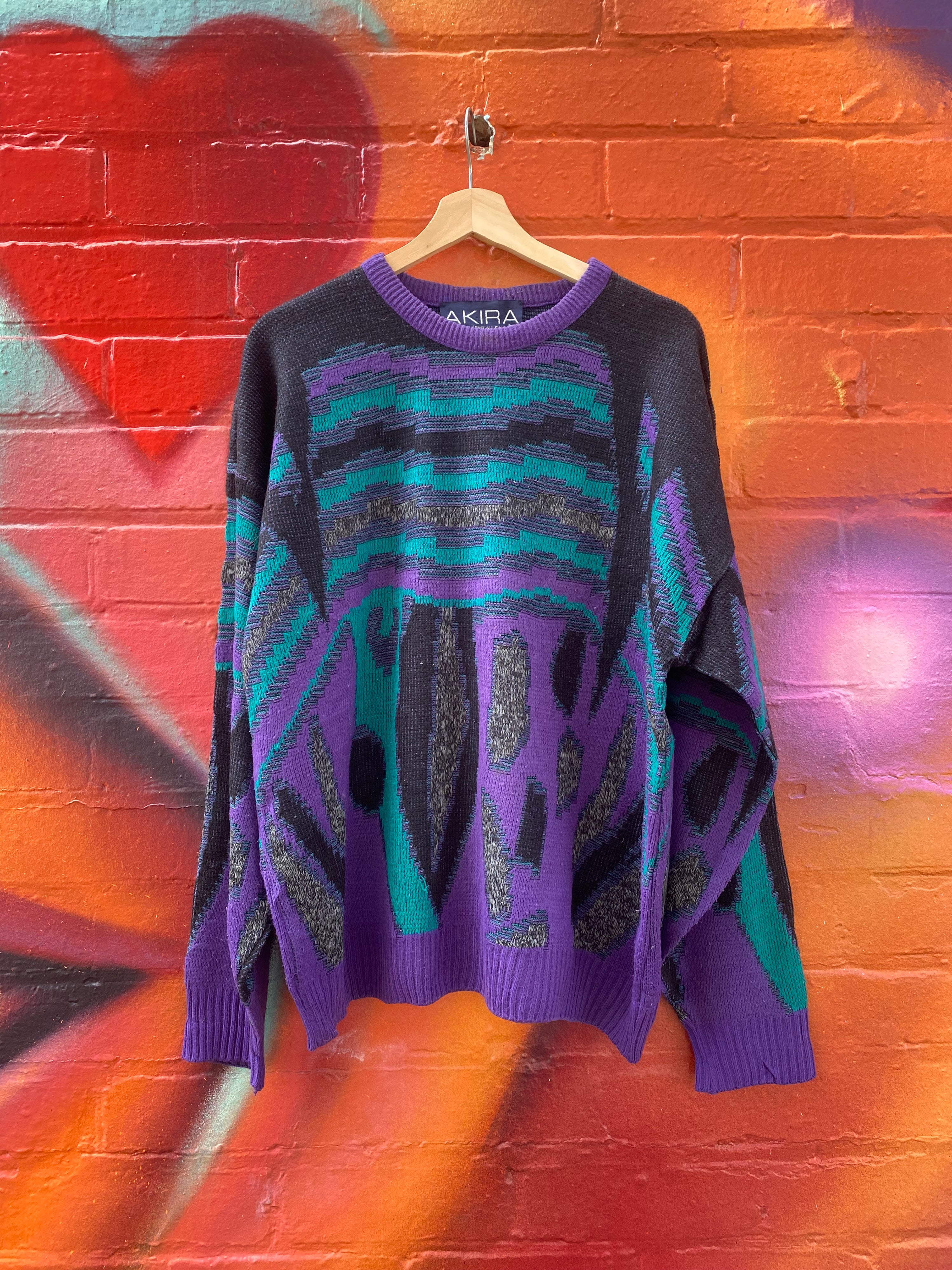 [L] Akira Purple/Green/Black Knit Sweater