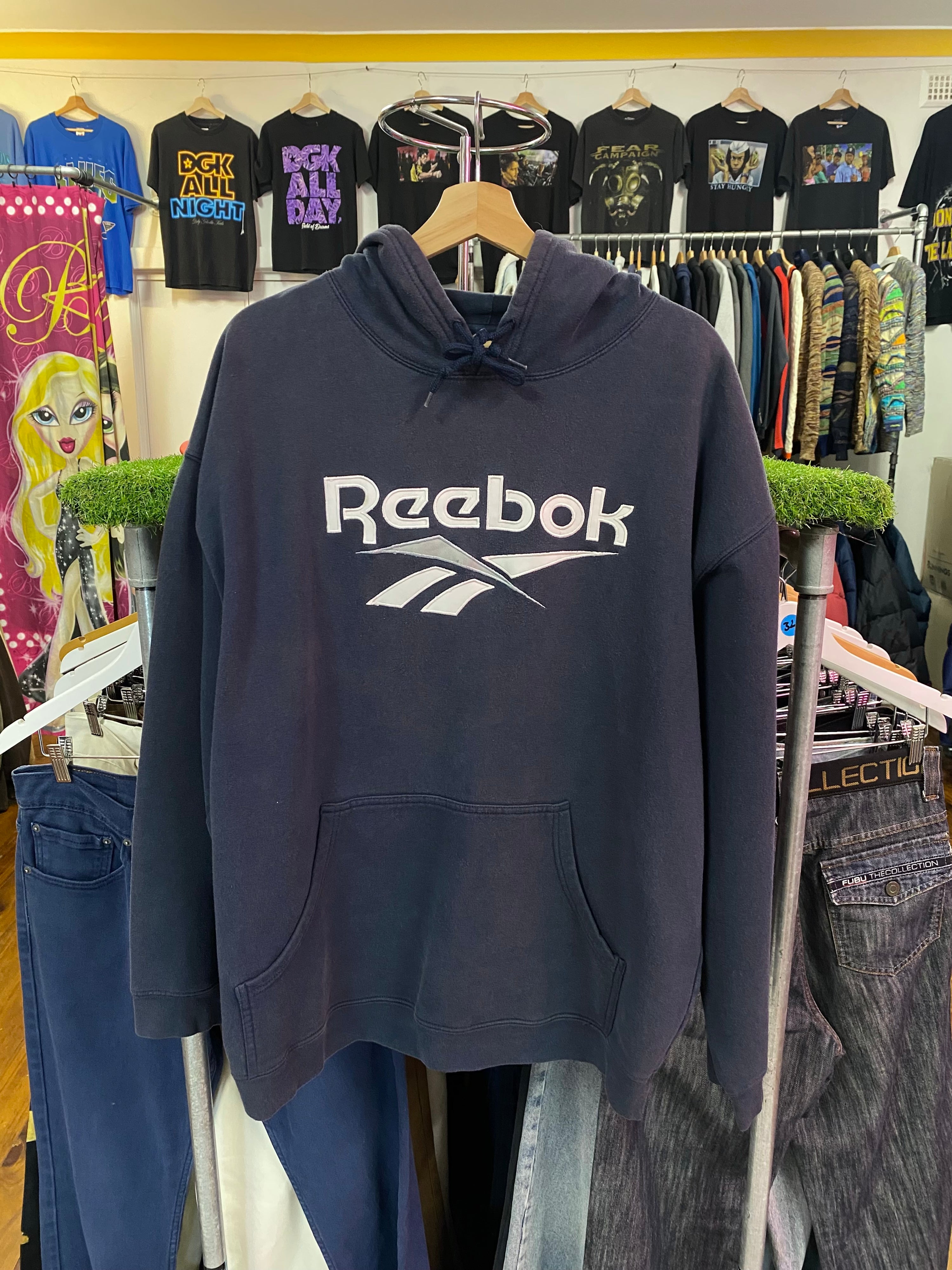 [XL] Vintage Reebok Embroidered Blue Hoodie