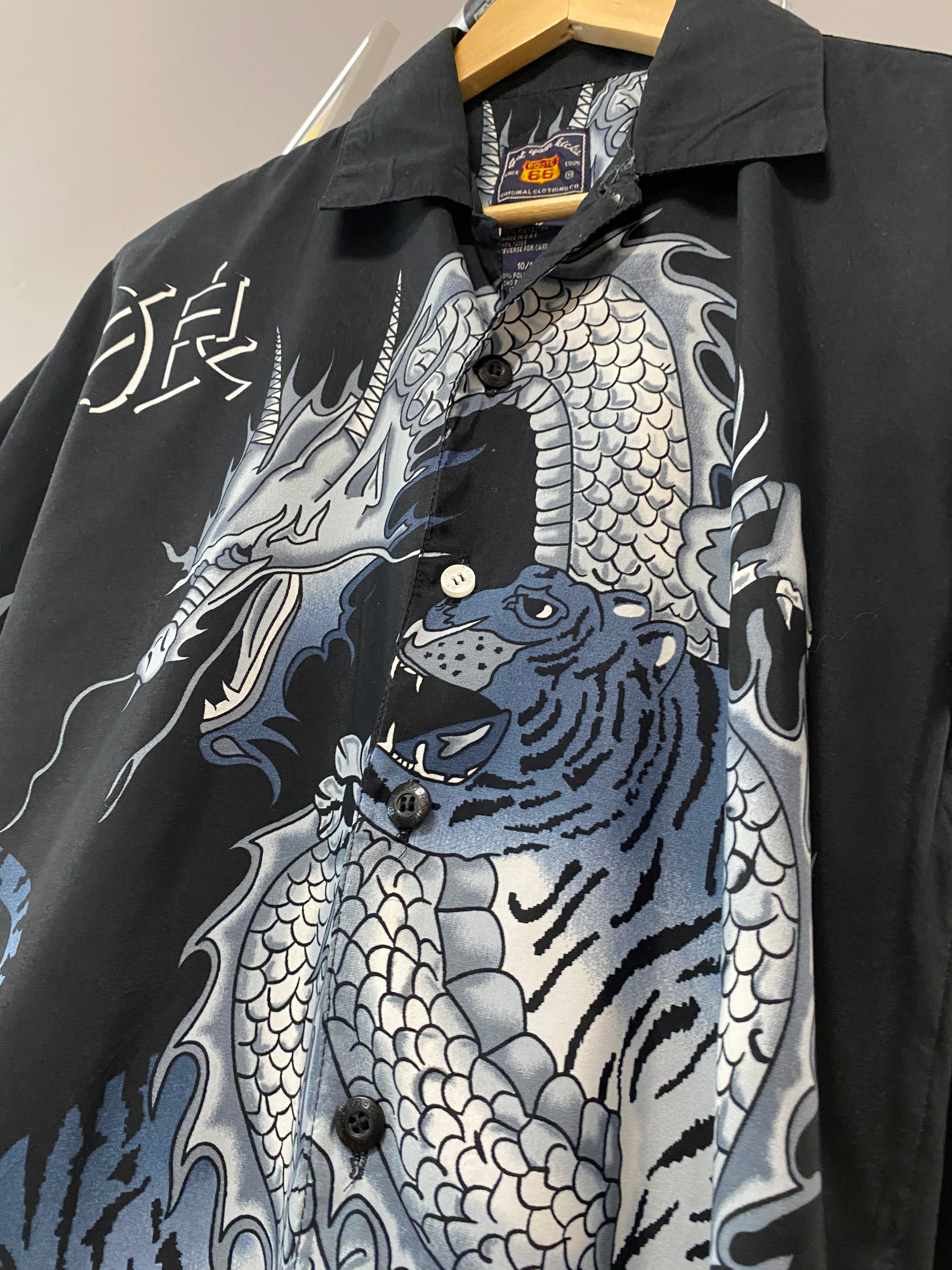 S - Route 66 Black Japanese Dragon Button-up