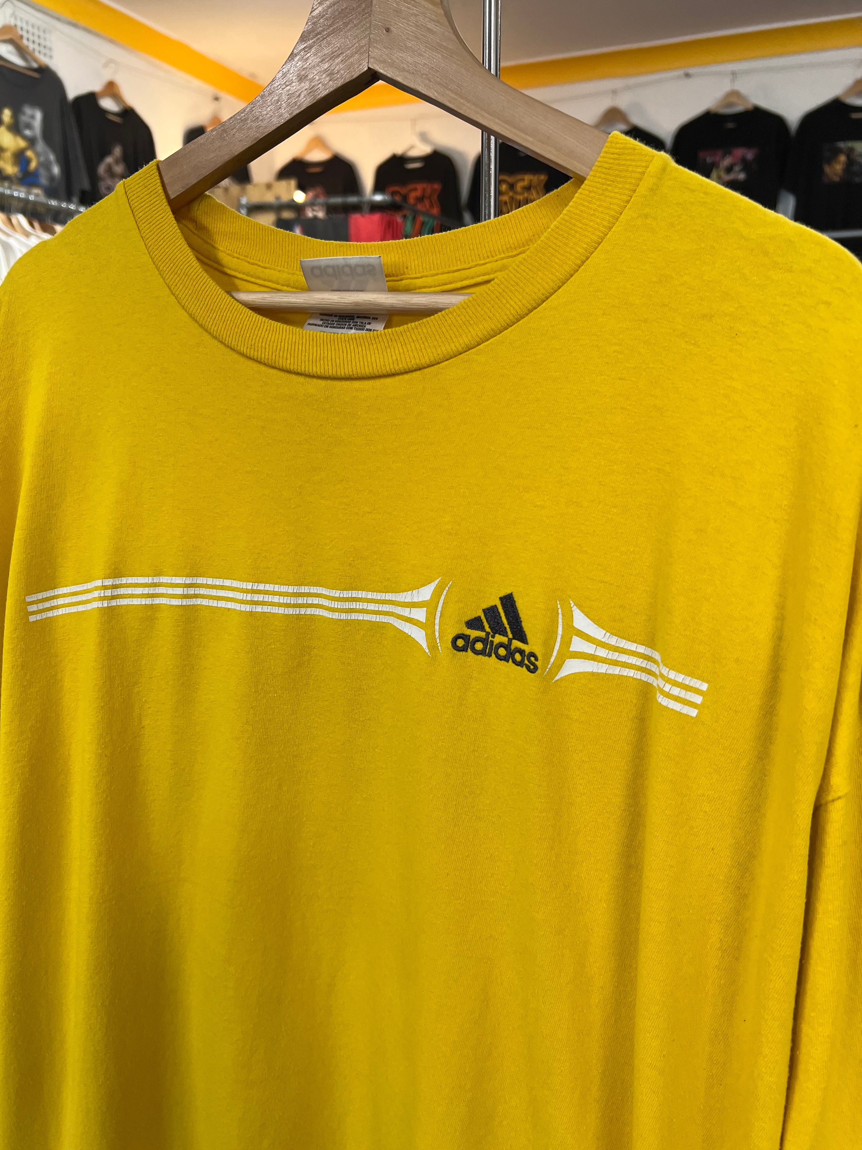 2XL - Adidas White Stripe Embroidered Yellow Tee