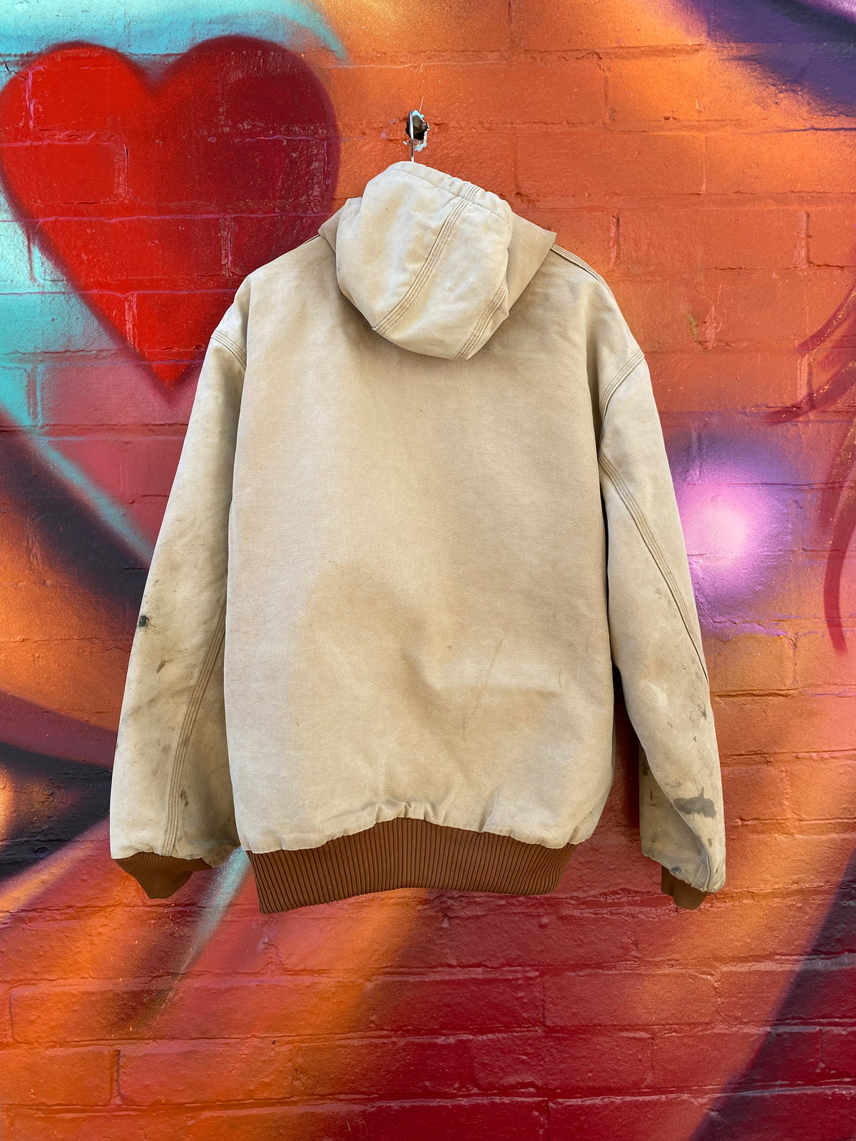 [XL] Carhartt Distressed Brown Active Jacket: Crossland Heavy Contractors