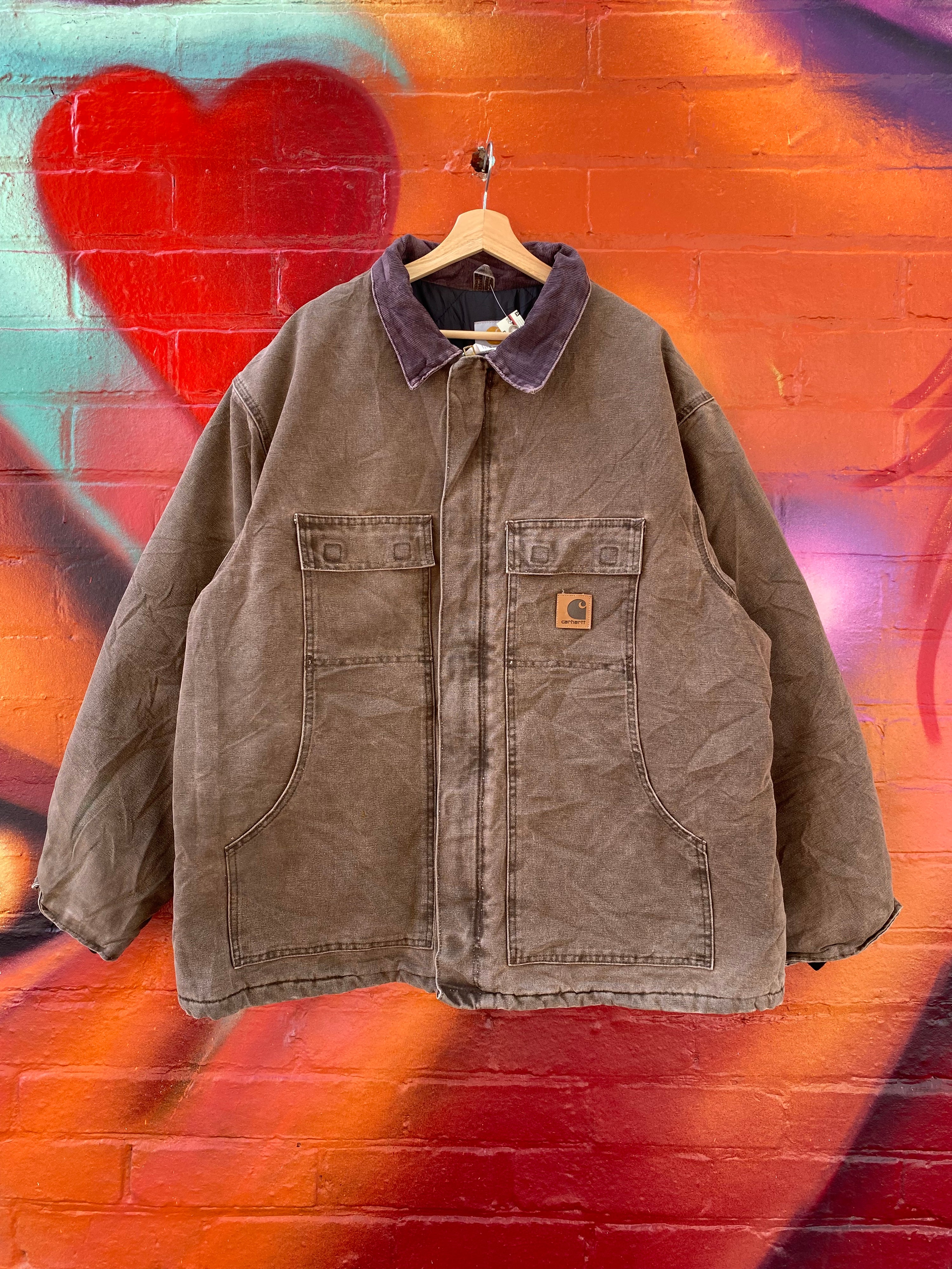 [2XL] Vintage Carhartt Faded Brown Arctic Jacket Plum Collar C26 CHT