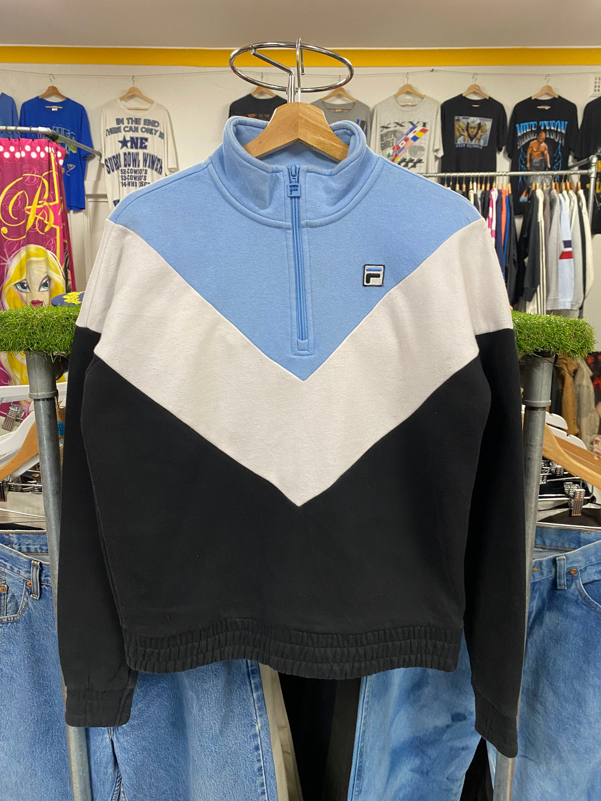 [S] FILA Blue/Black Chevron 1/4 Zip Jumper