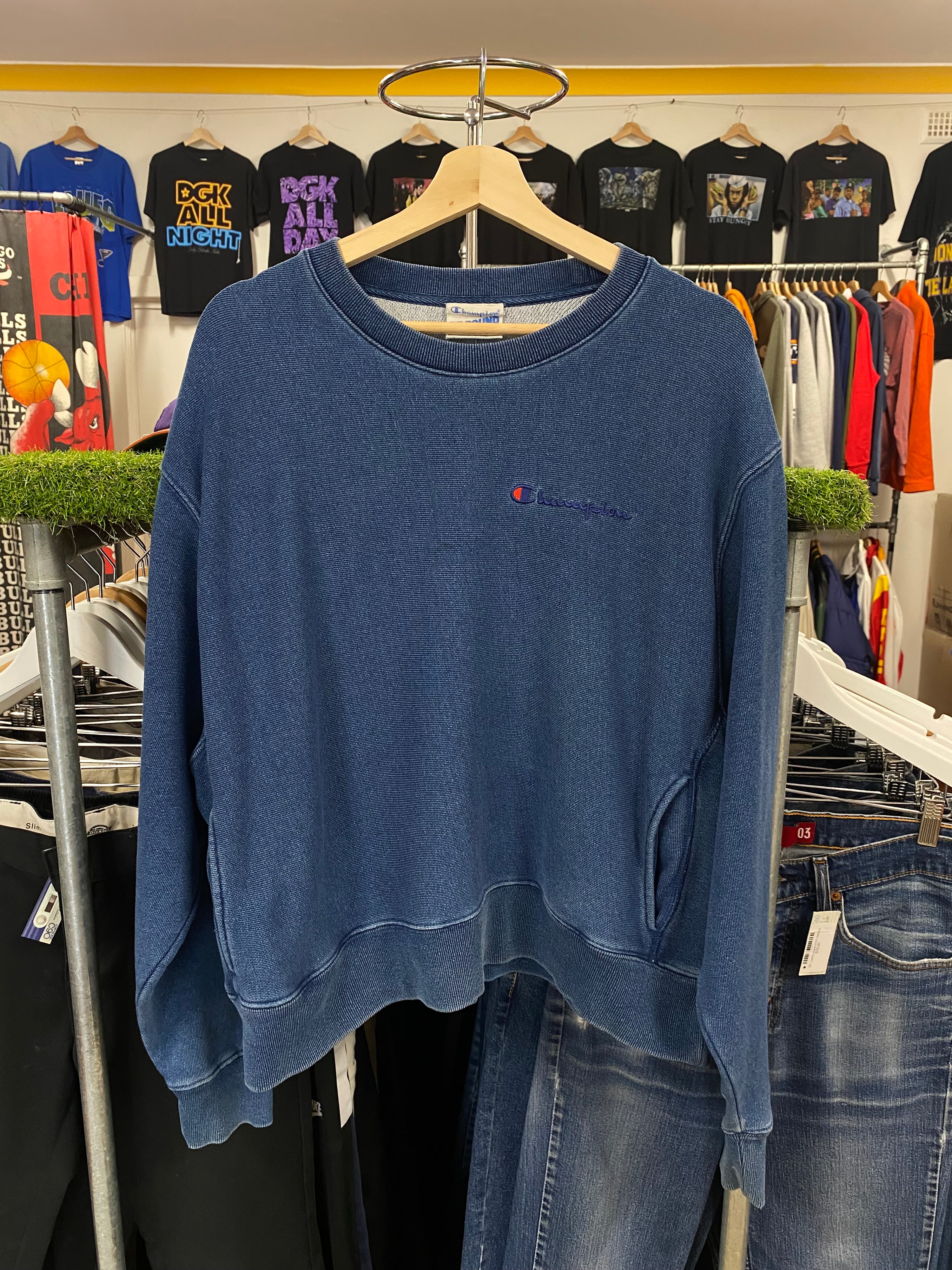 [L] Champion Re-Bound Reverse Weave Blue Jumper