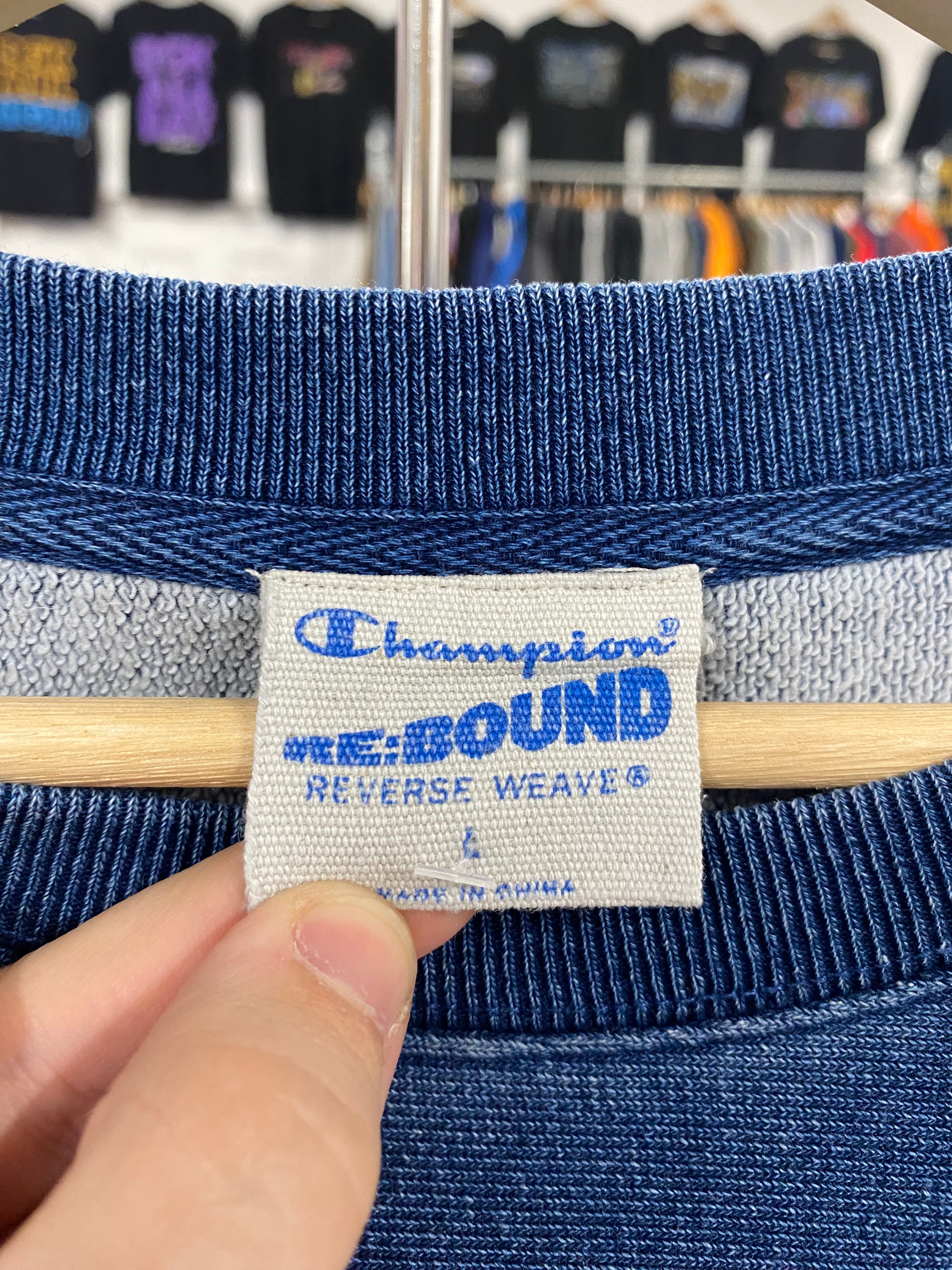 [L] Champion Re-Bound Reverse Weave Blue Jumper