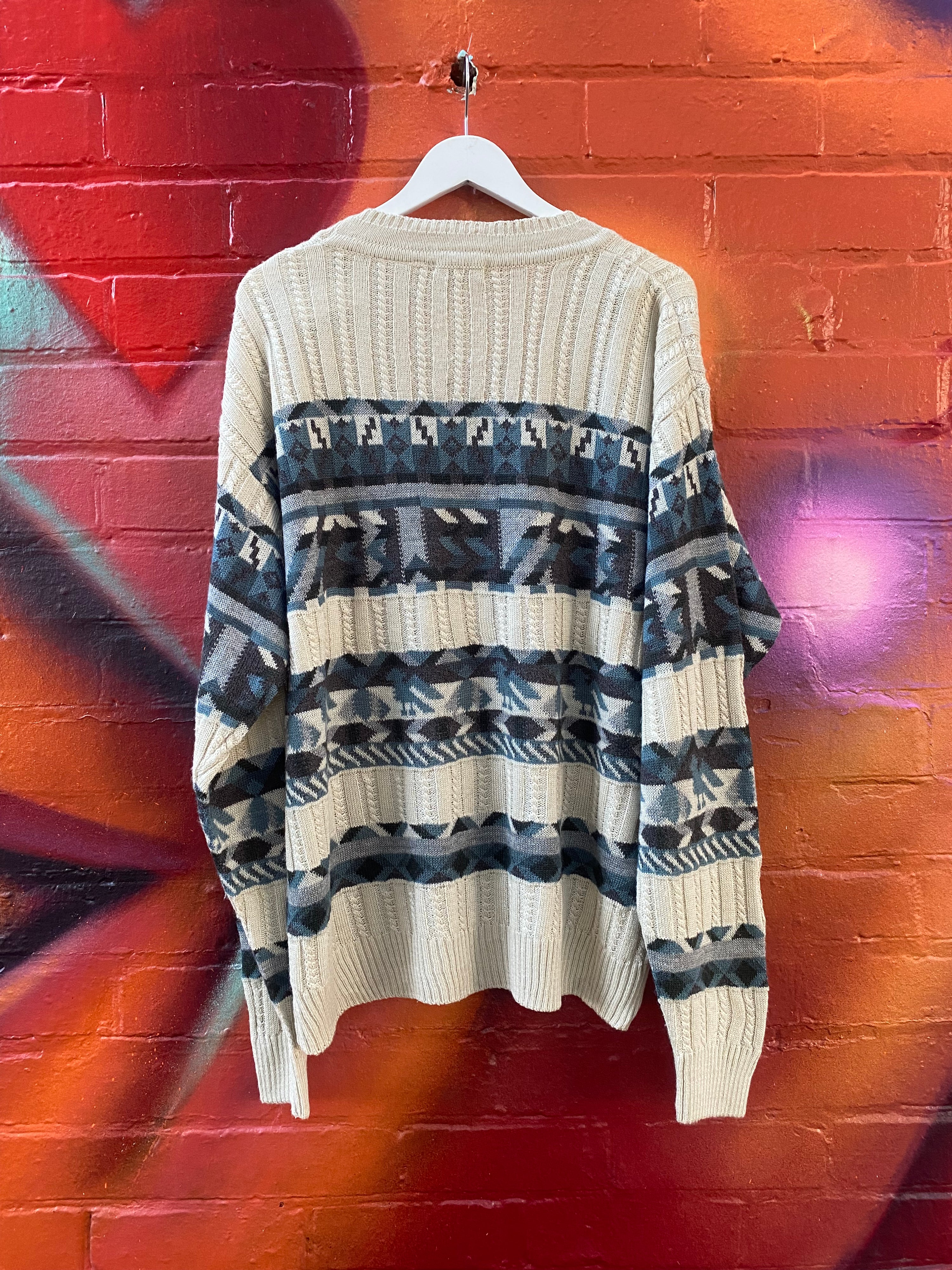 [M] Cacharel Cream/Blue Knit Cardigan