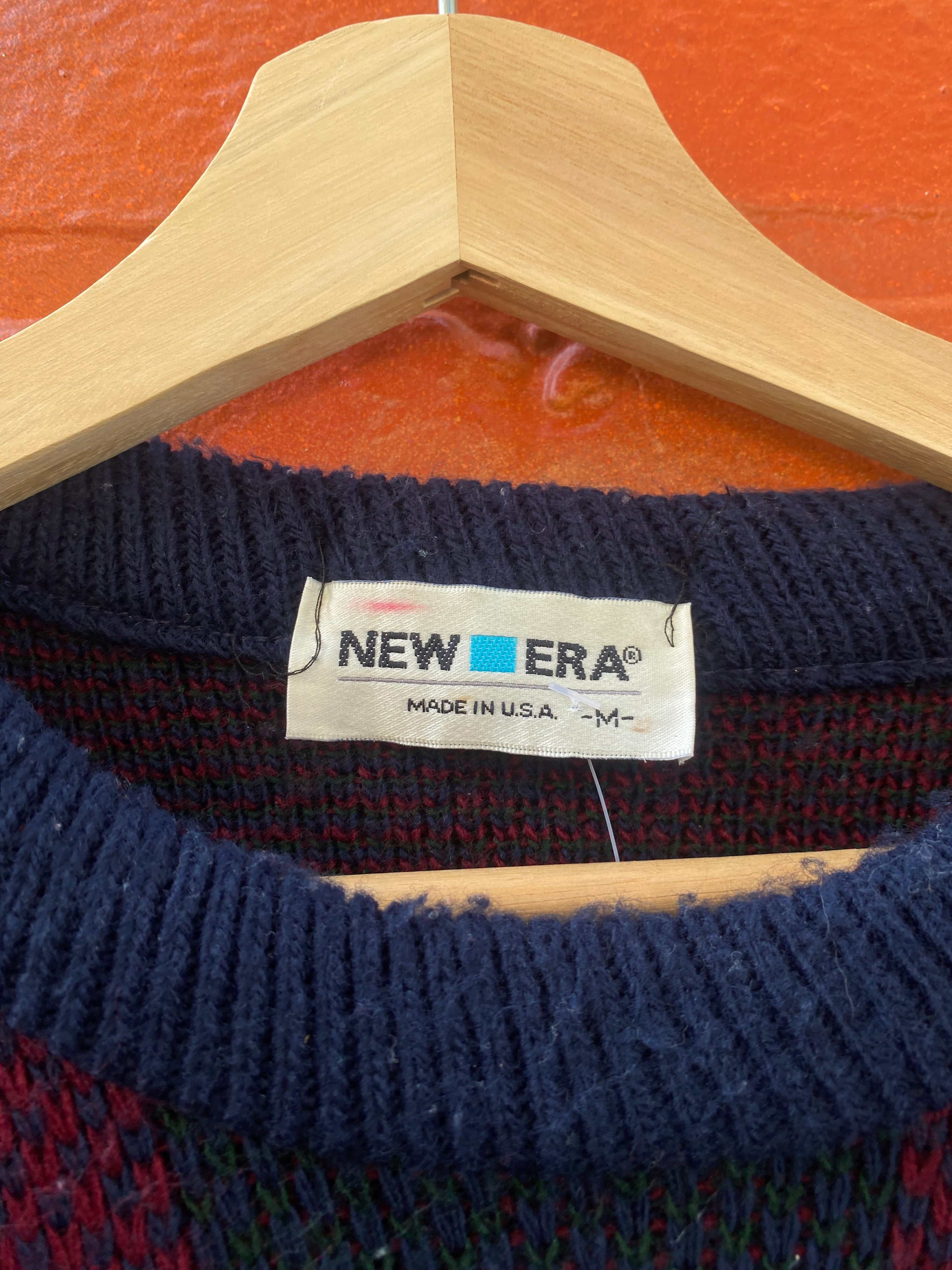 [M] New Era Red/Blue Vertical Stripes Knit Sweater