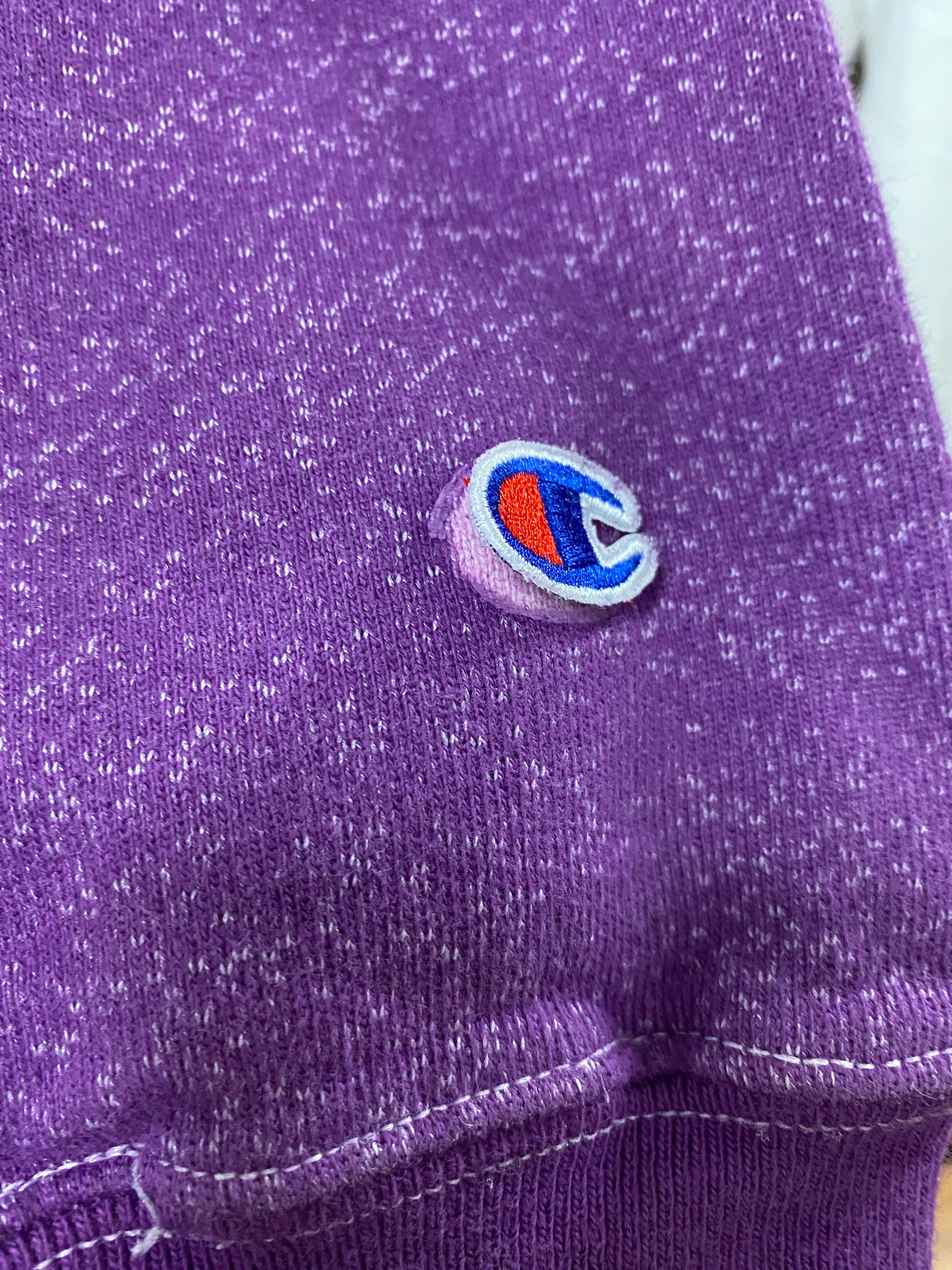 S - Champion Dyed RW Snow Purple Spellout Hoodie