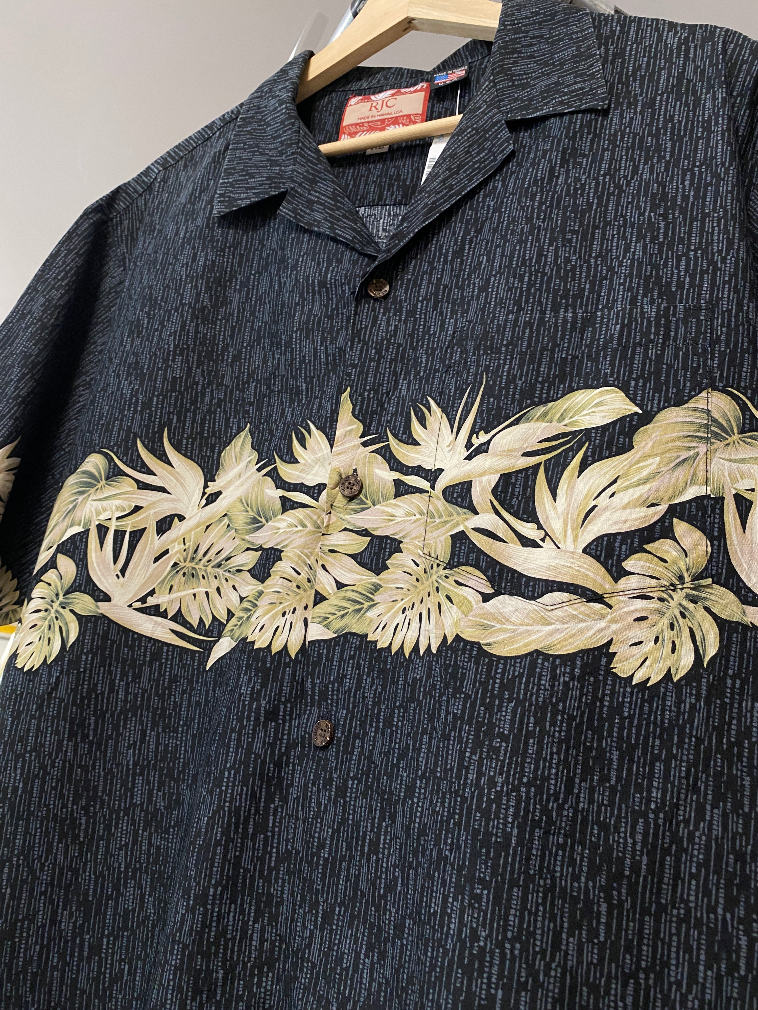 XL - RJC Black with Leaves Hawaiian Button-up