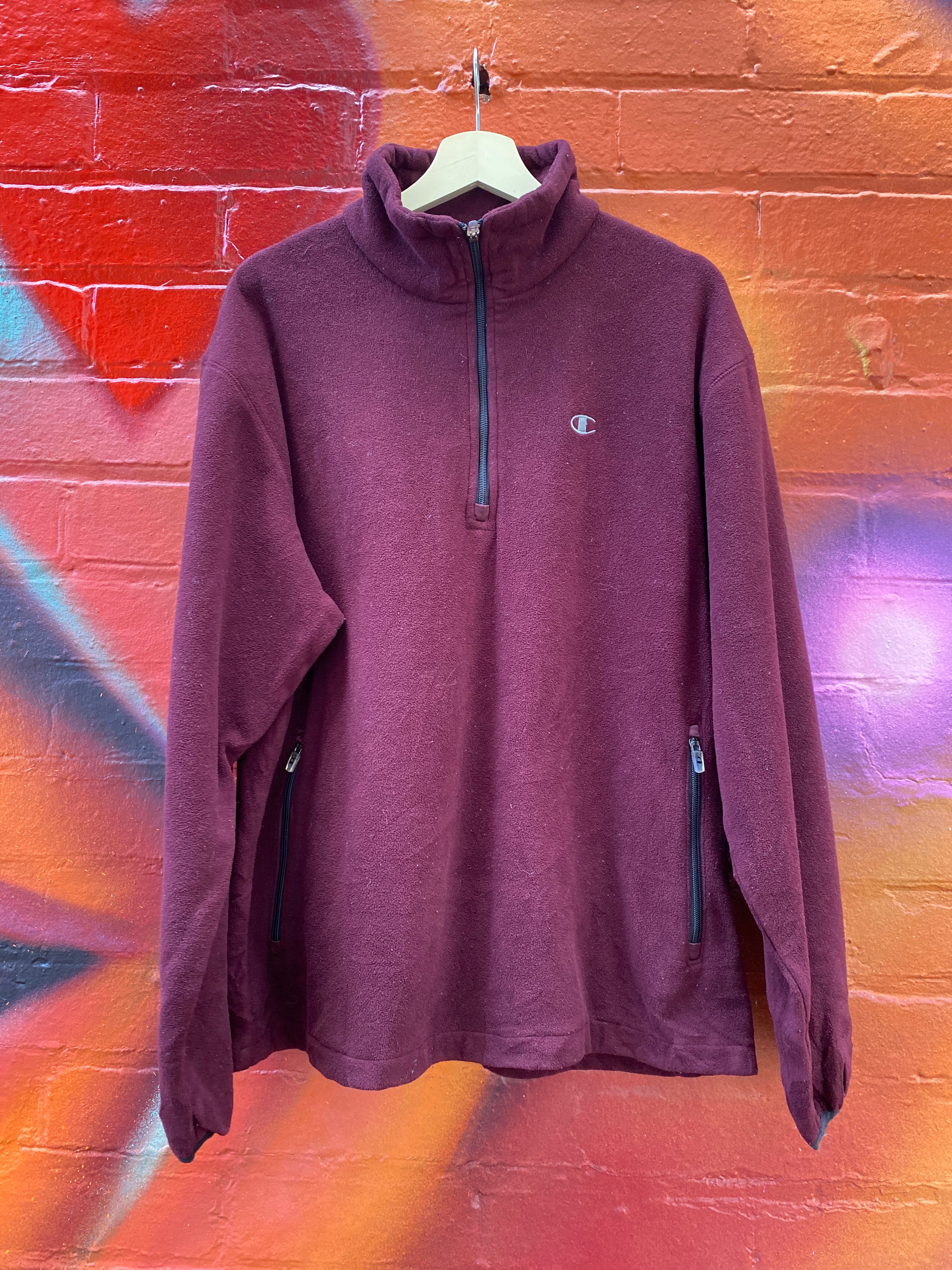 L - Champion 1/4 Zip Plum Fleece Jumper