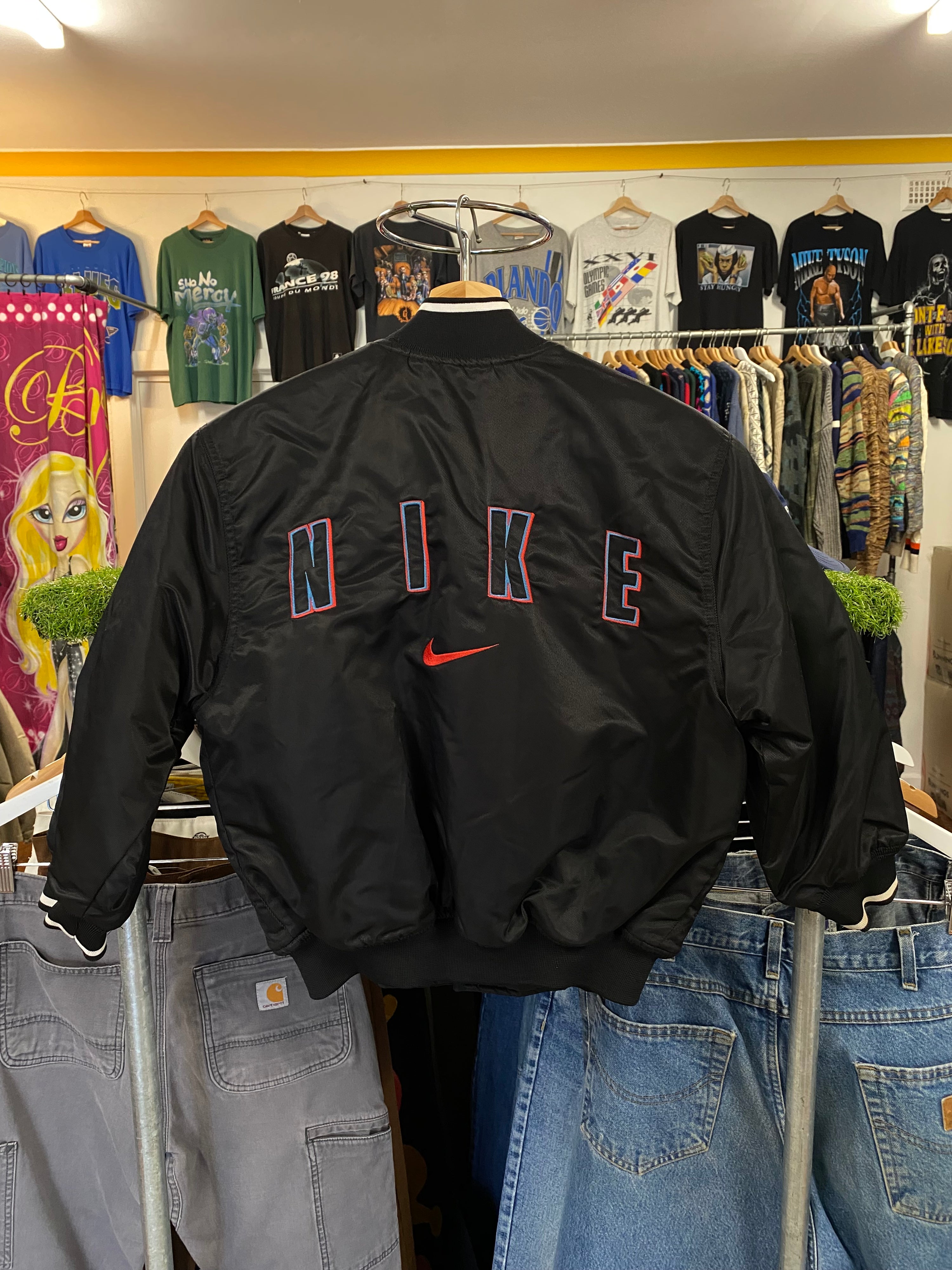 [S] Embroidered Nike Vintage Black Bomber Jacket