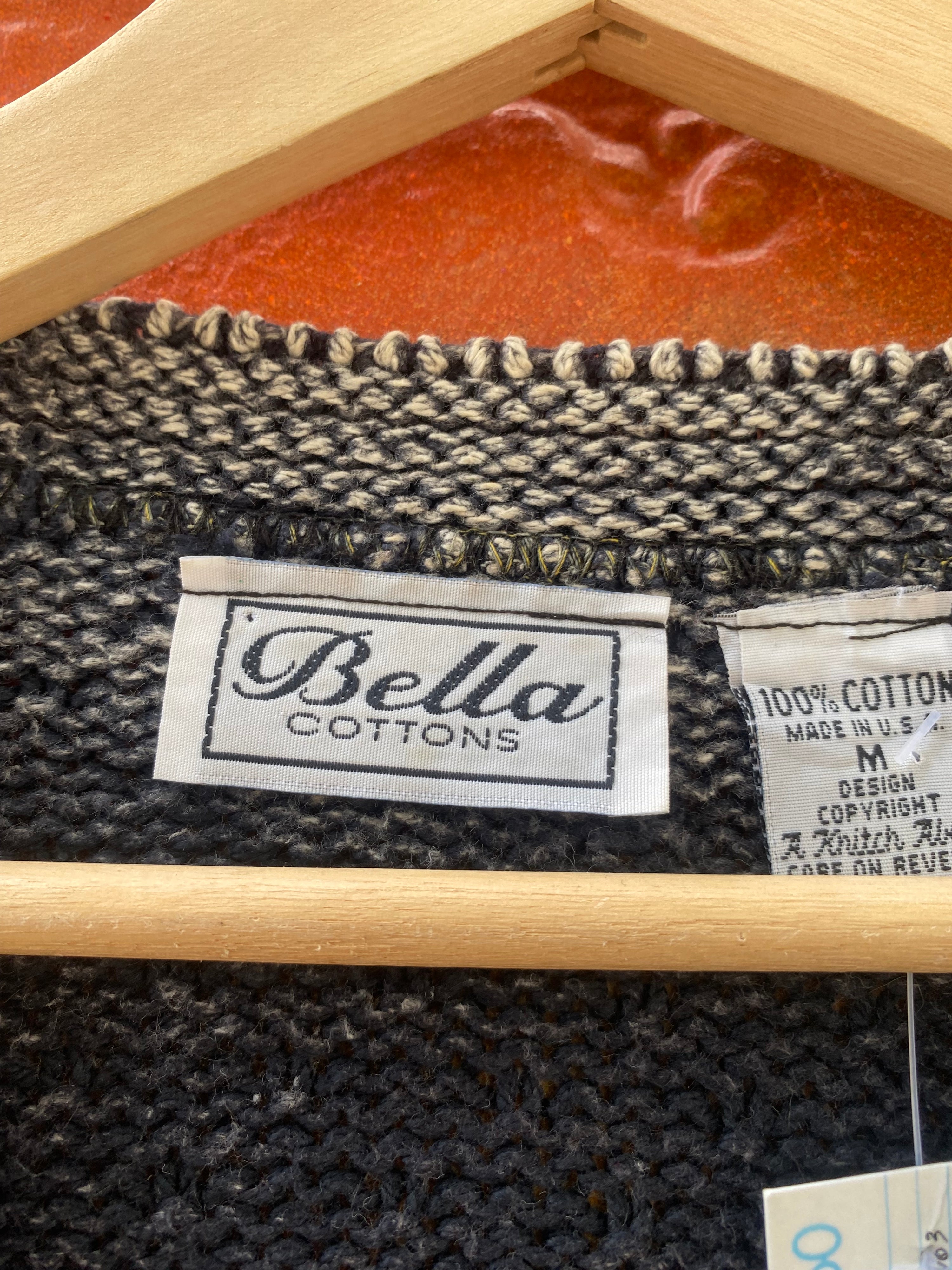 [M] Bella Cottons Grey/White Contrast Knit Sweater