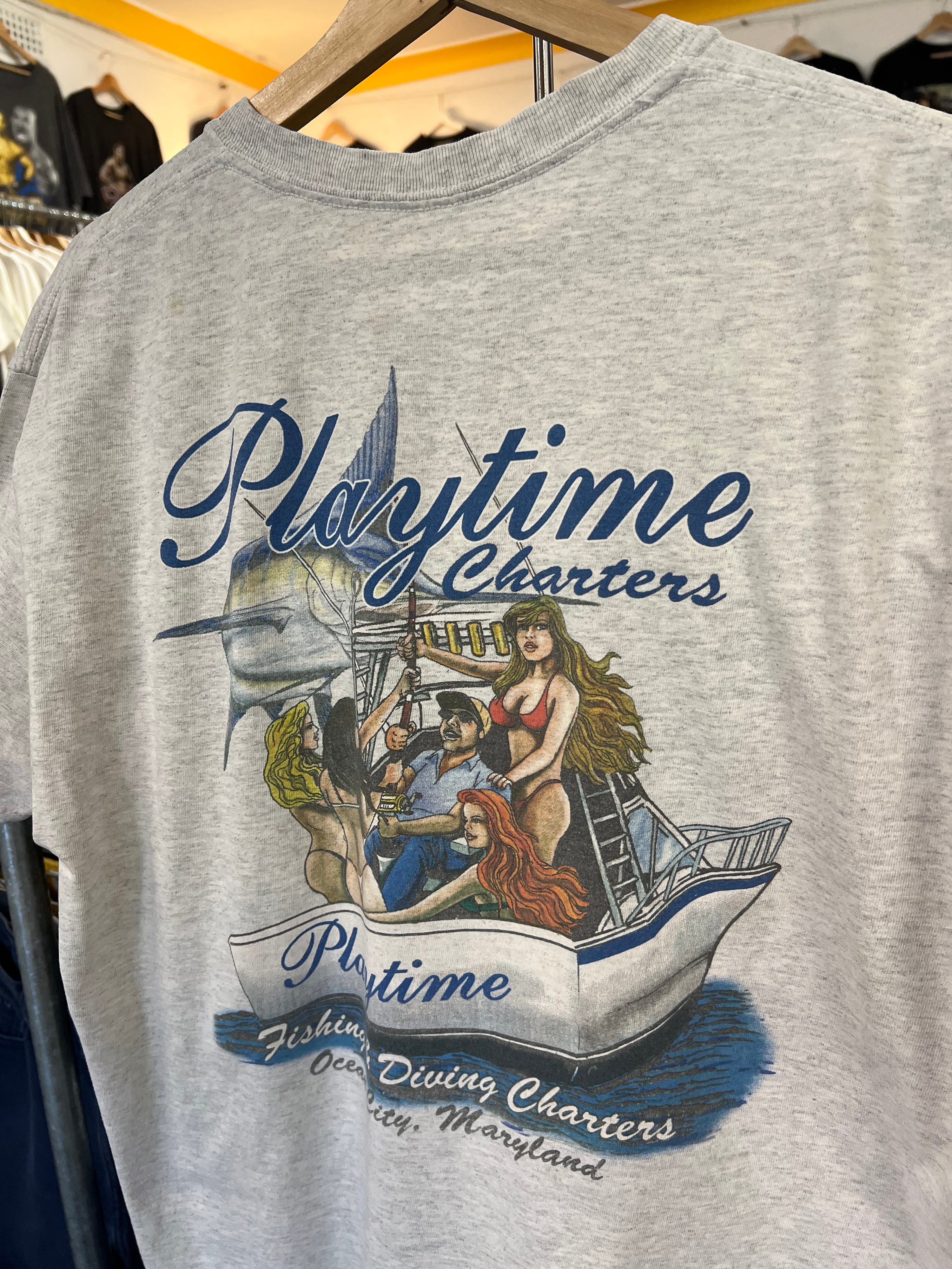 [L] Playtime Charters Grey Double Sided Tshirt