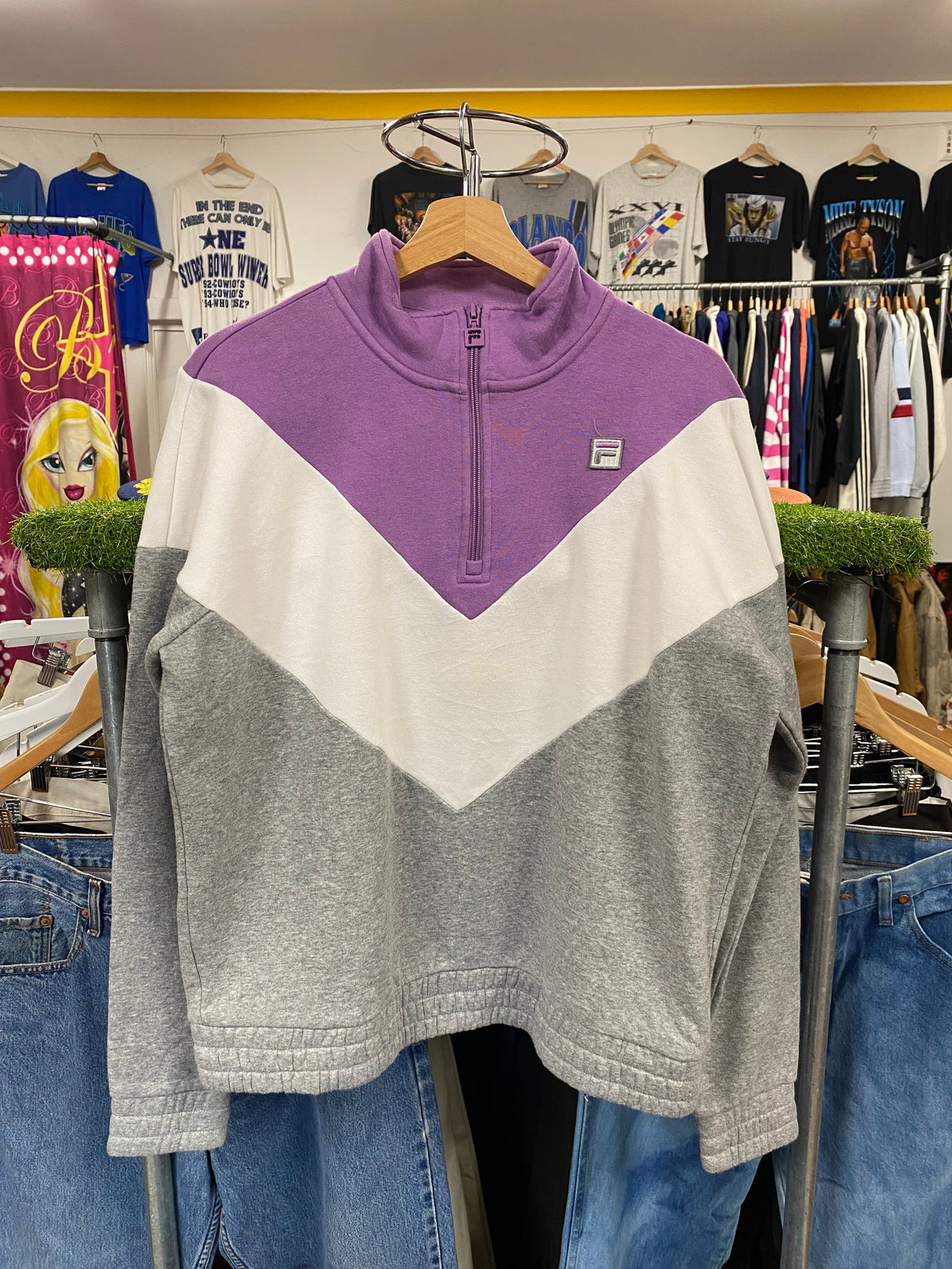 [L] FILA Purple/Grey Chevron 1/4 Zip Jumper