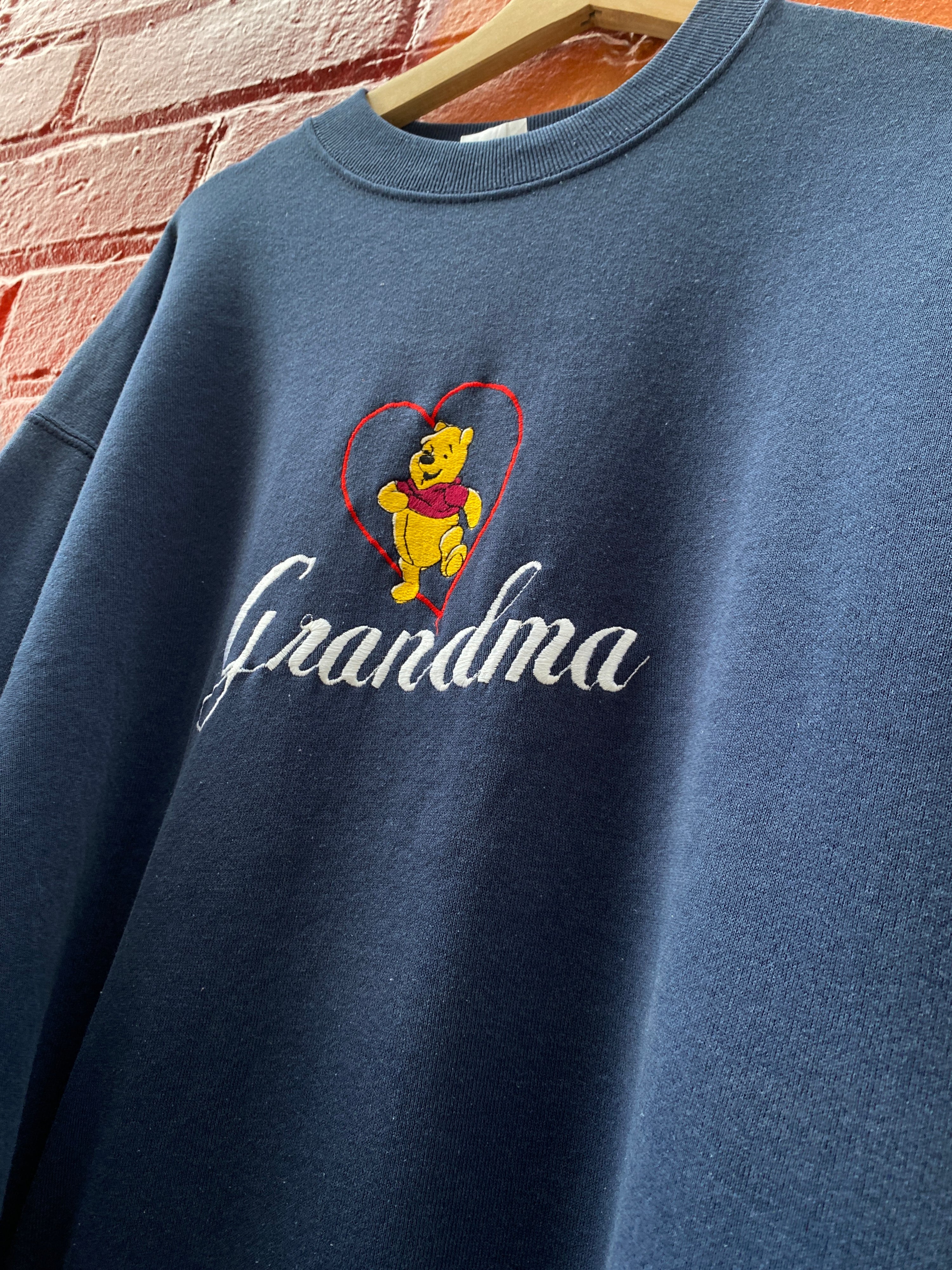 L - Vintage Winnie The Pooh Grandma Jumper Blue