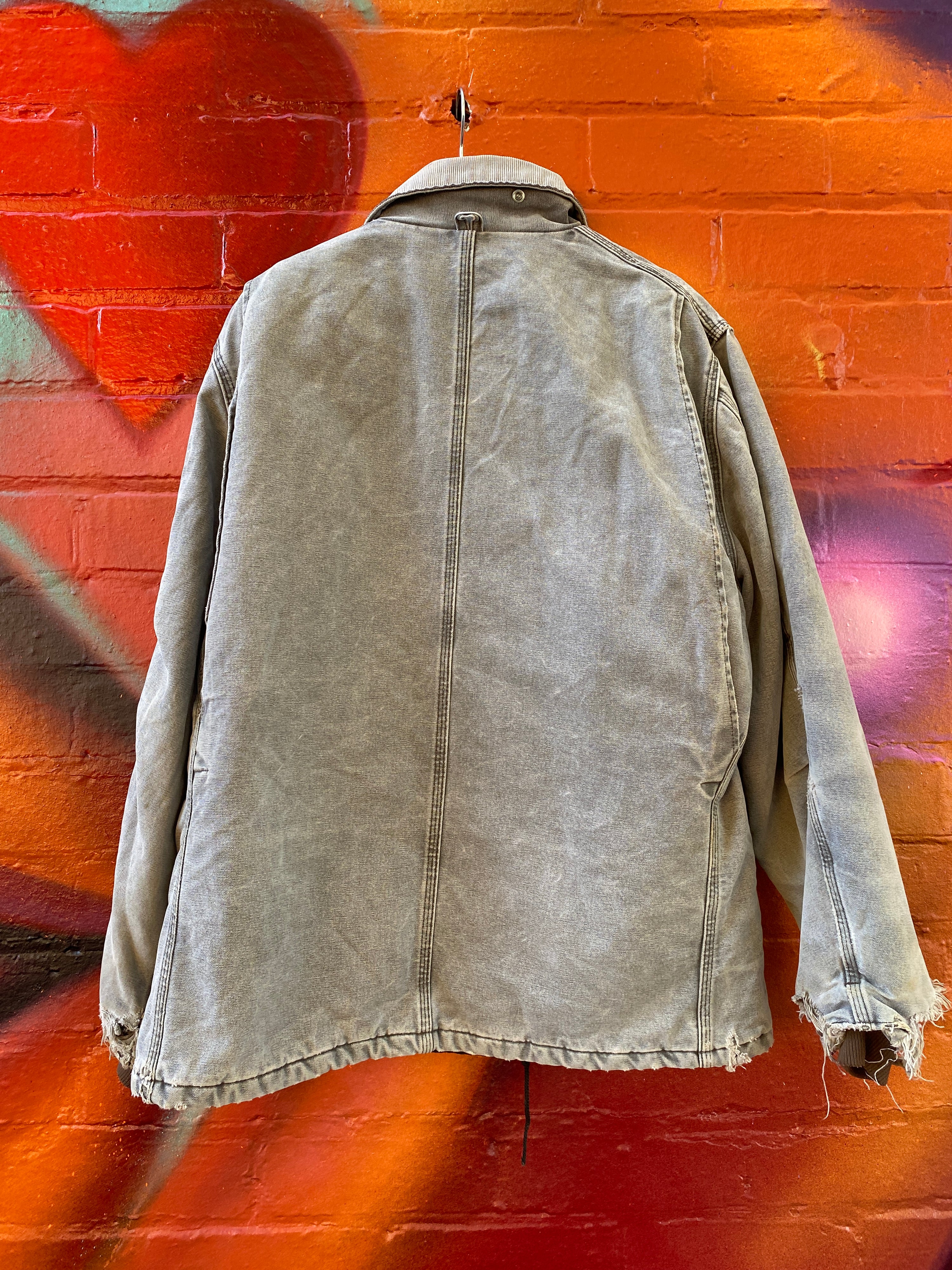 L - Carhartt Faded Grey Chore Jacket Thrashed