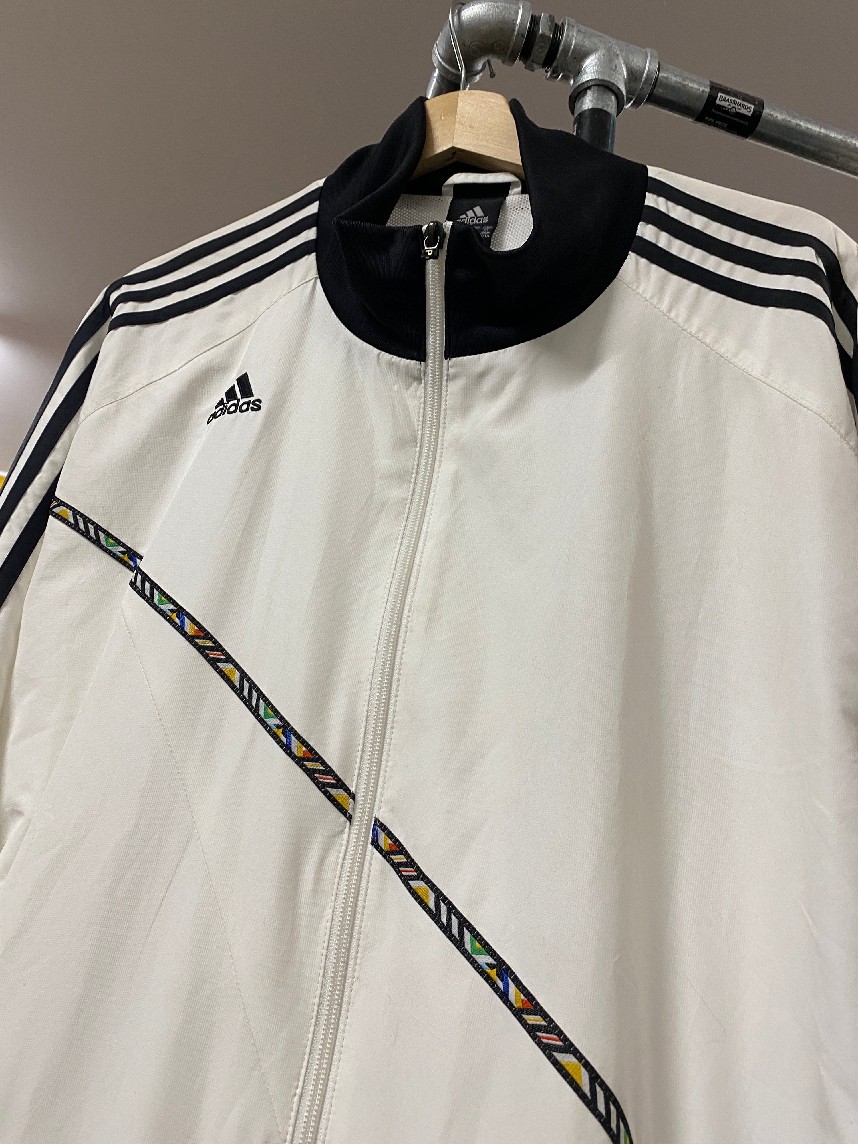 XL - 2009 Adidas Zip Up White Windbreaker Color Strip Diagonal