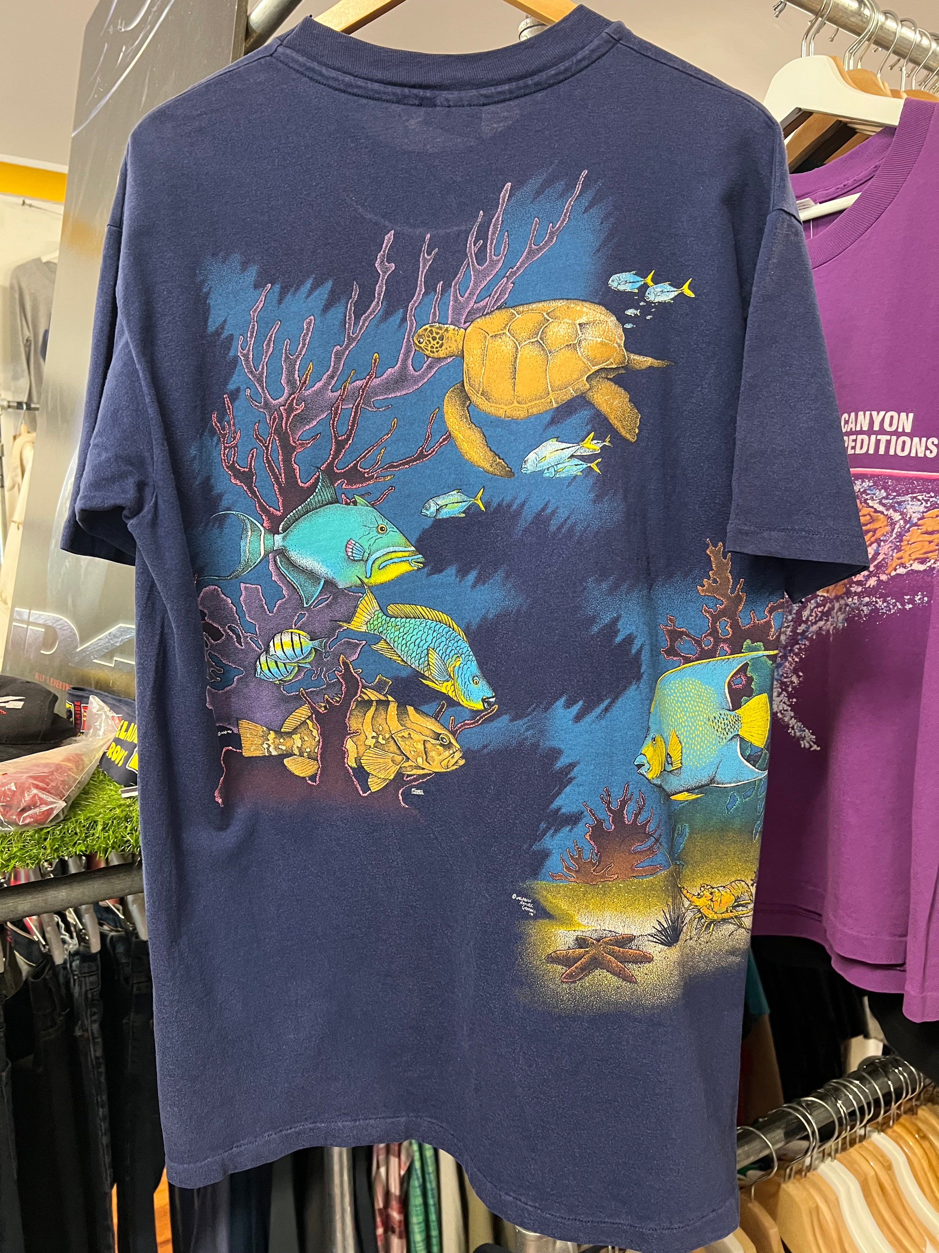 [XL] 1990 Fish And Coral DS Blue Tee