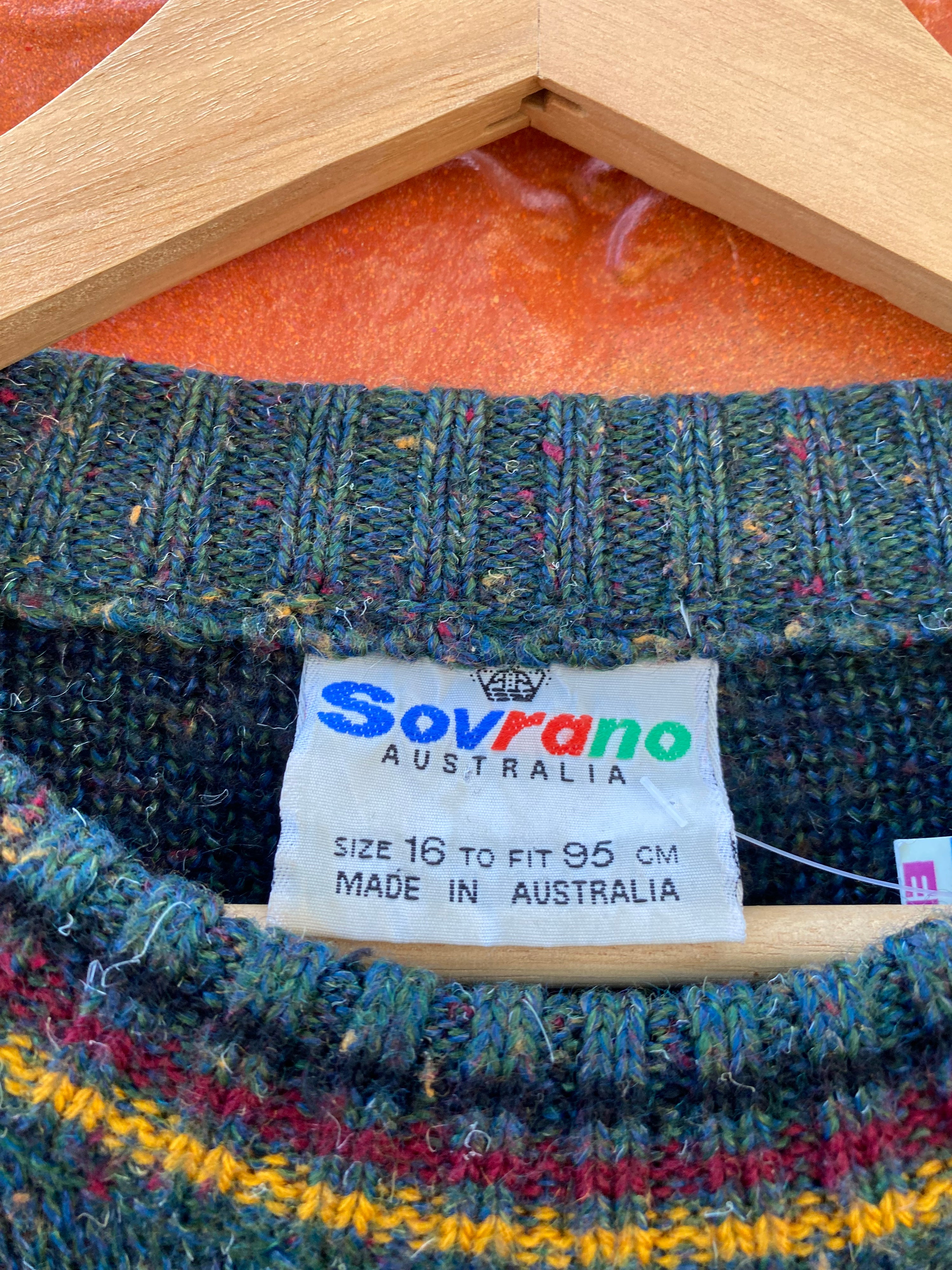 [M] Sovrano Green/RedYellow 'X' Design Knit Sweater