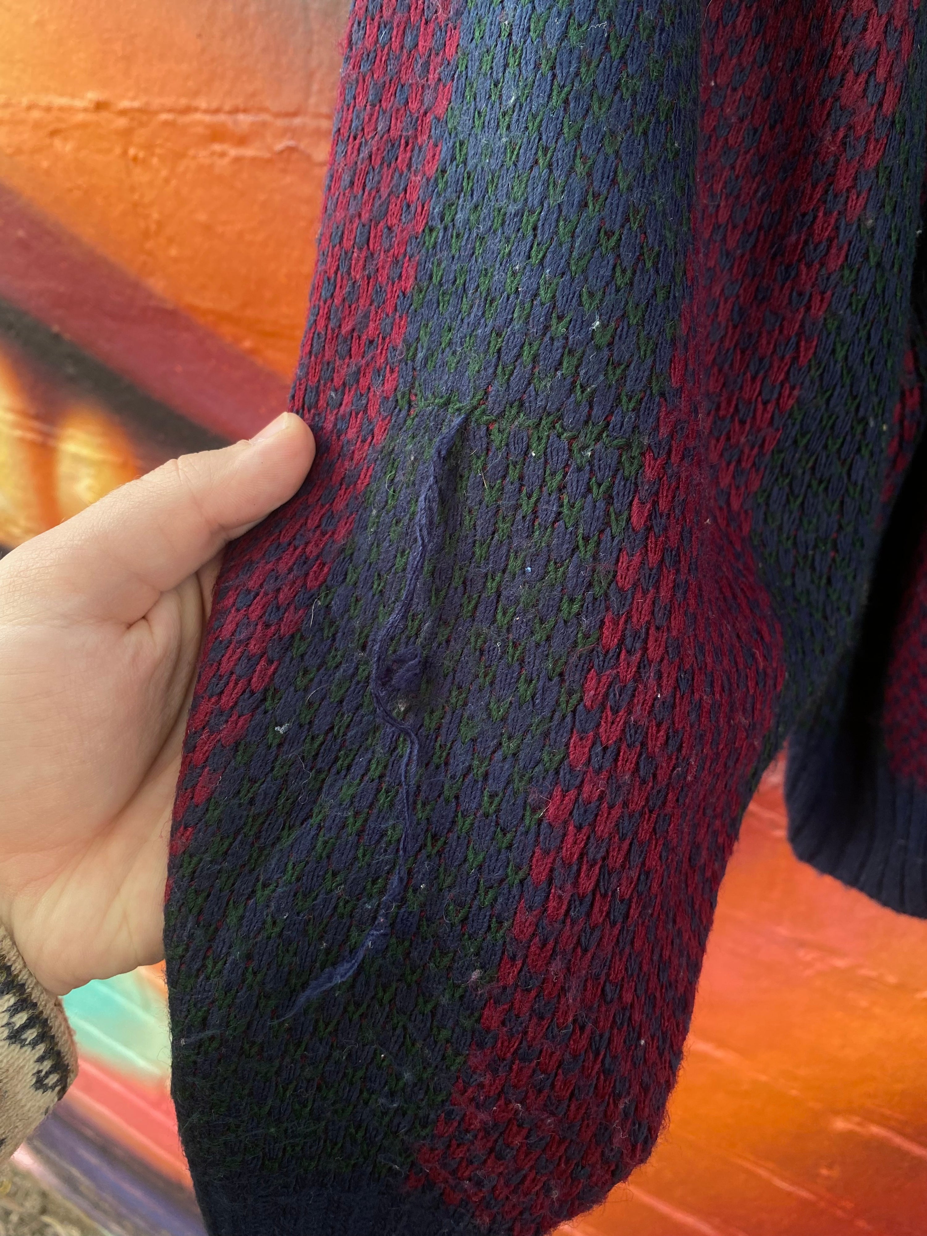 [M] New Era Red/Blue Vertical Stripes Knit Sweater