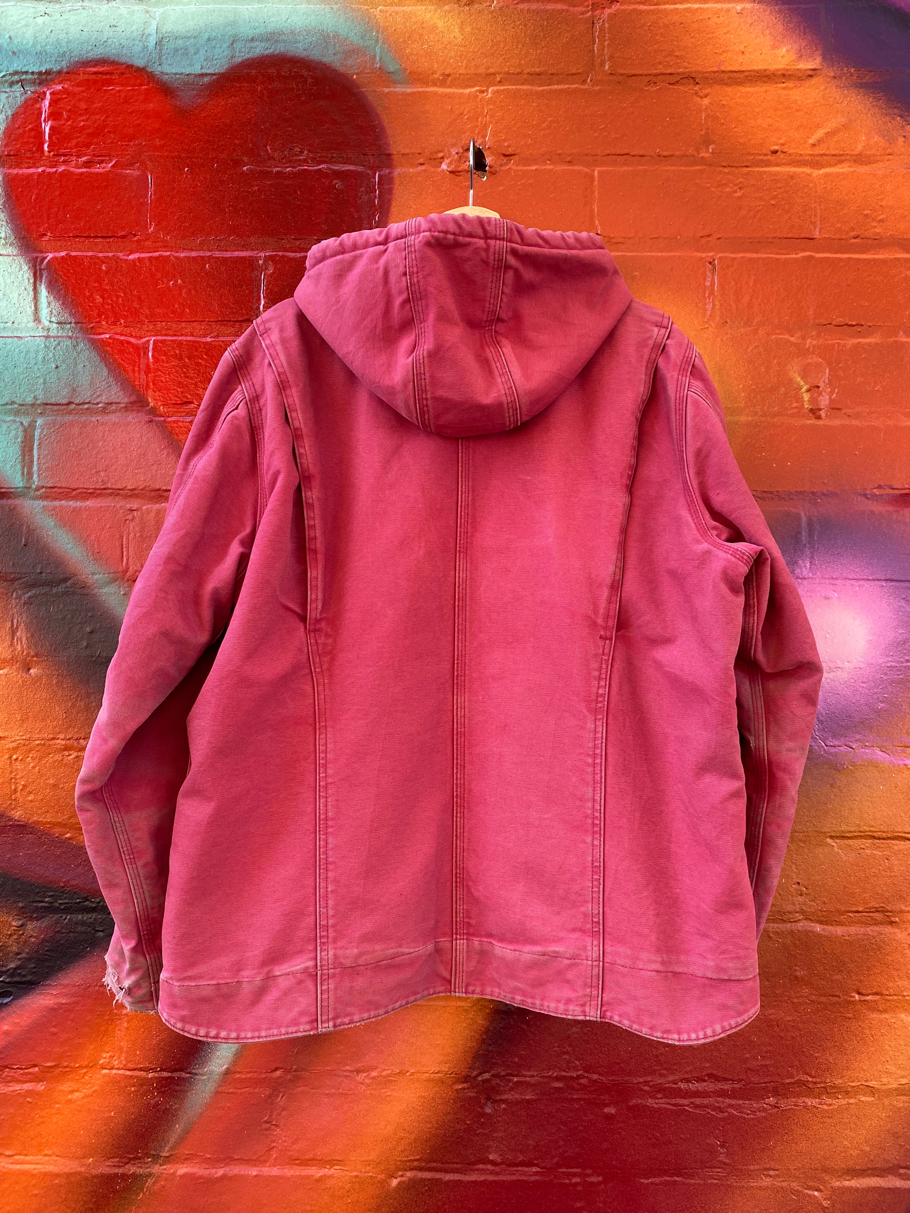 XL - Carhartt Faded Red/Pink Fleece Interior Hooded Jacket