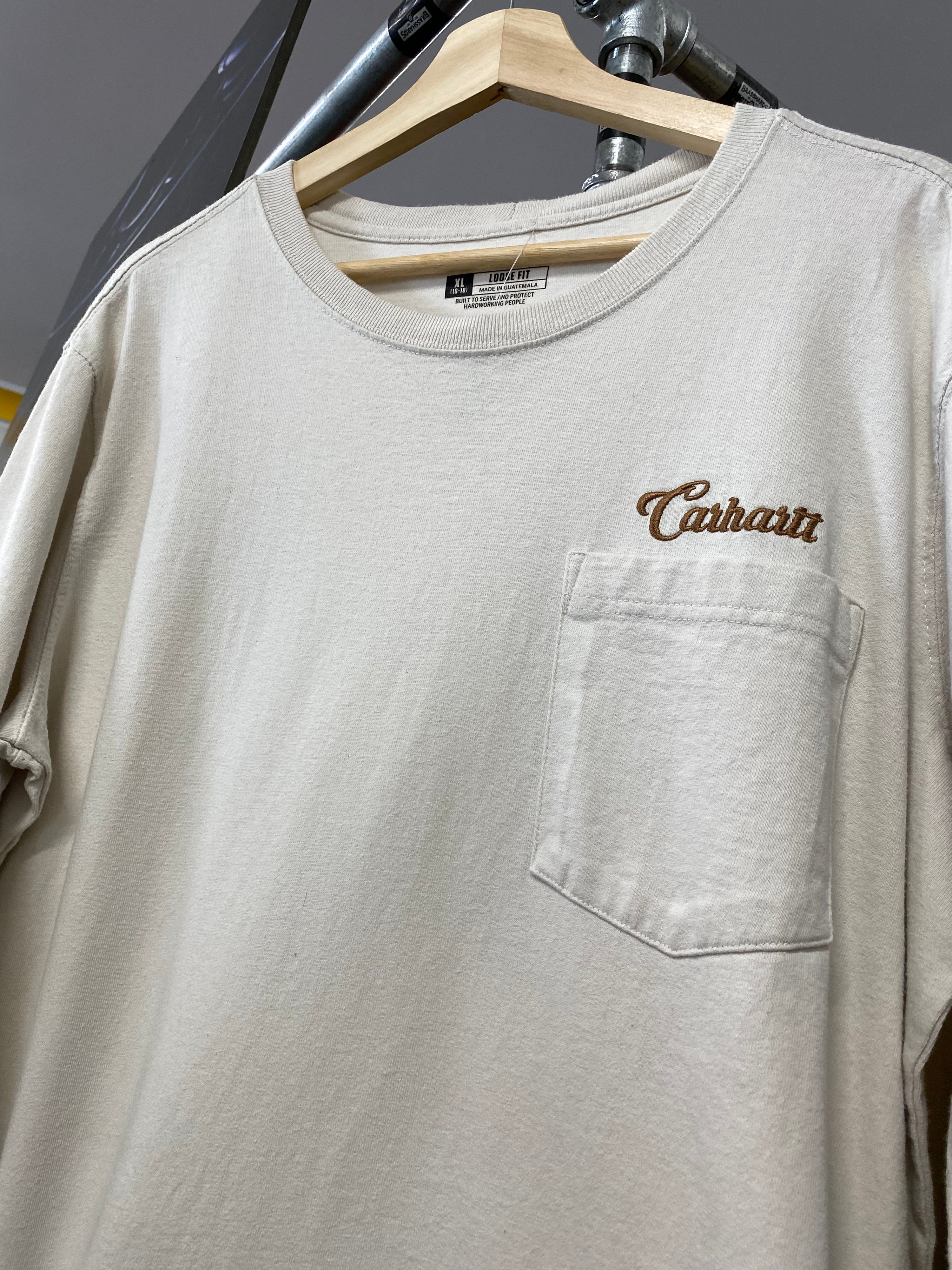[XL] Carhartt Cream Spellout LS Pocket Tee