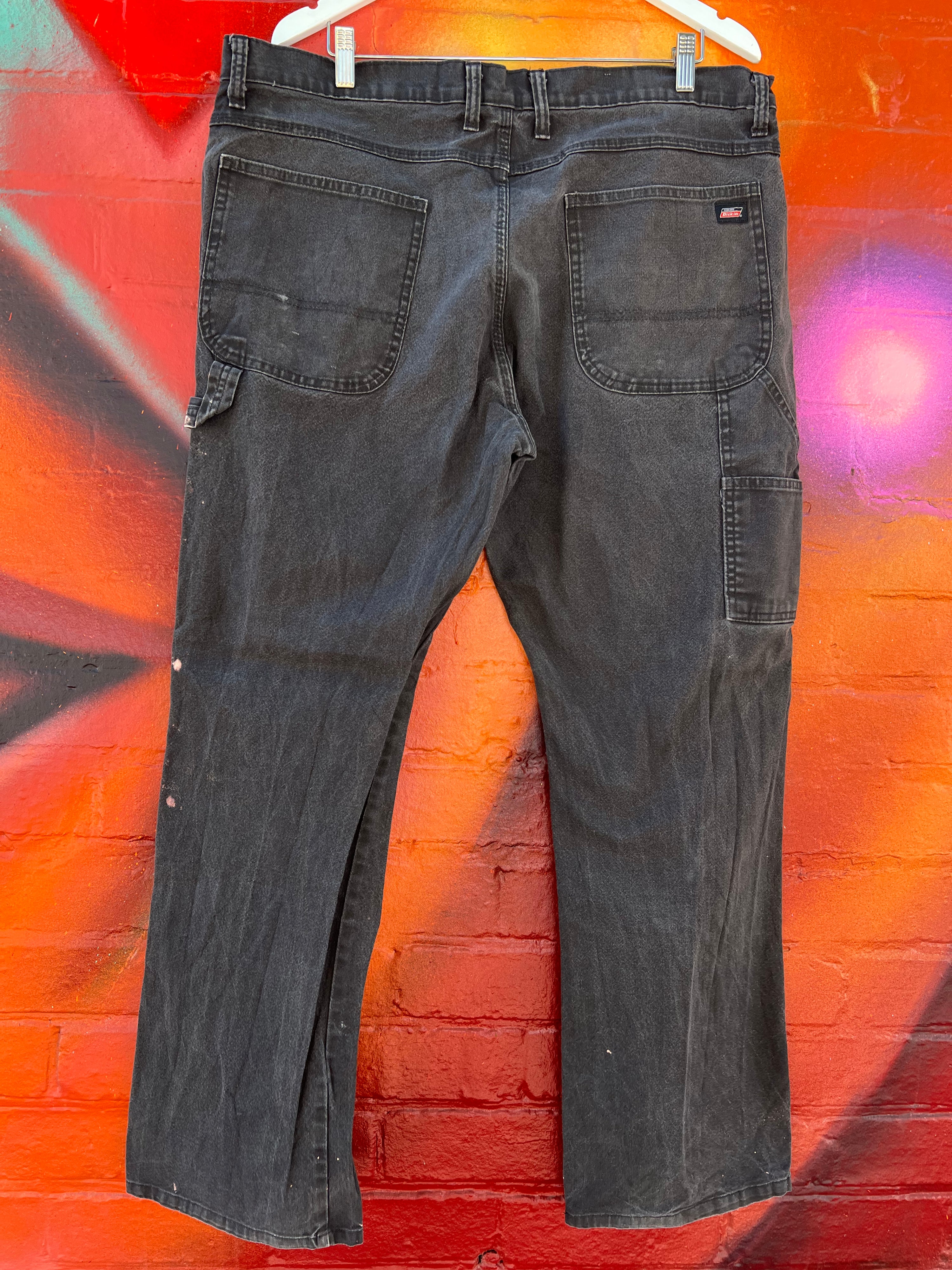 [38] Dickies Black Carpenter Pants Bleached 38x32