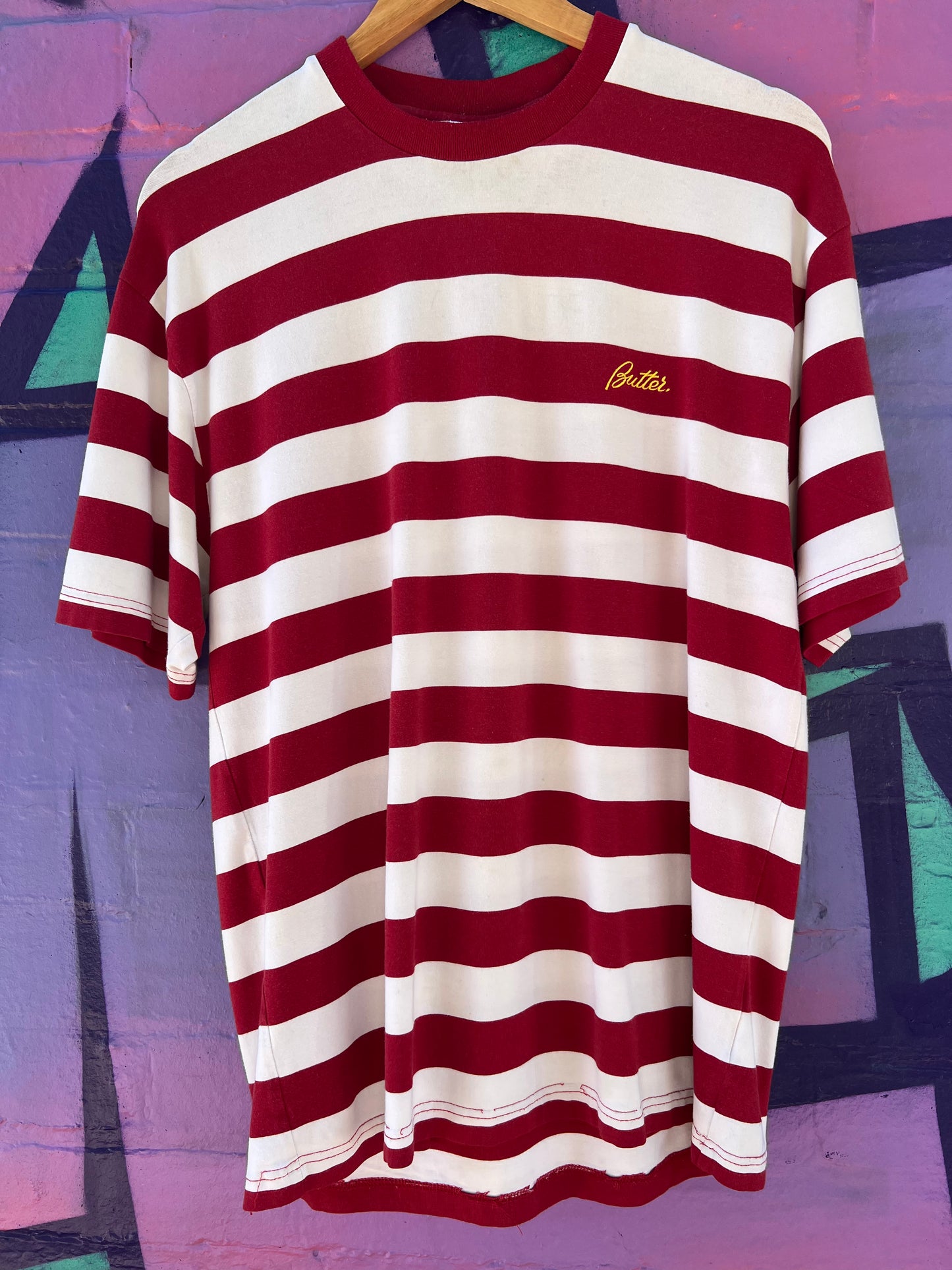 M - Butter White/Red Striped Tee