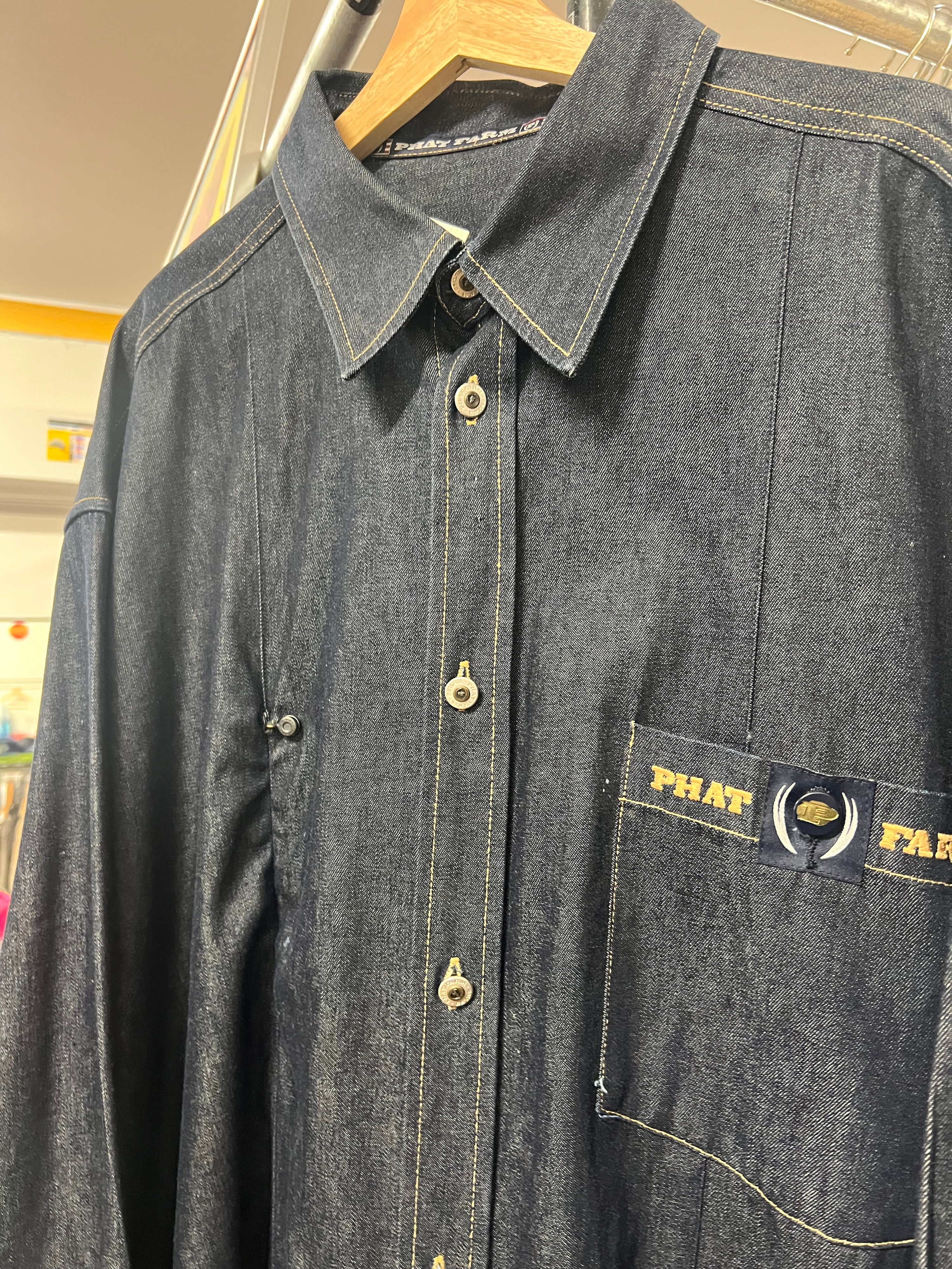 2XL - 2000s Phat Farm Dark Blue Denim Button Up