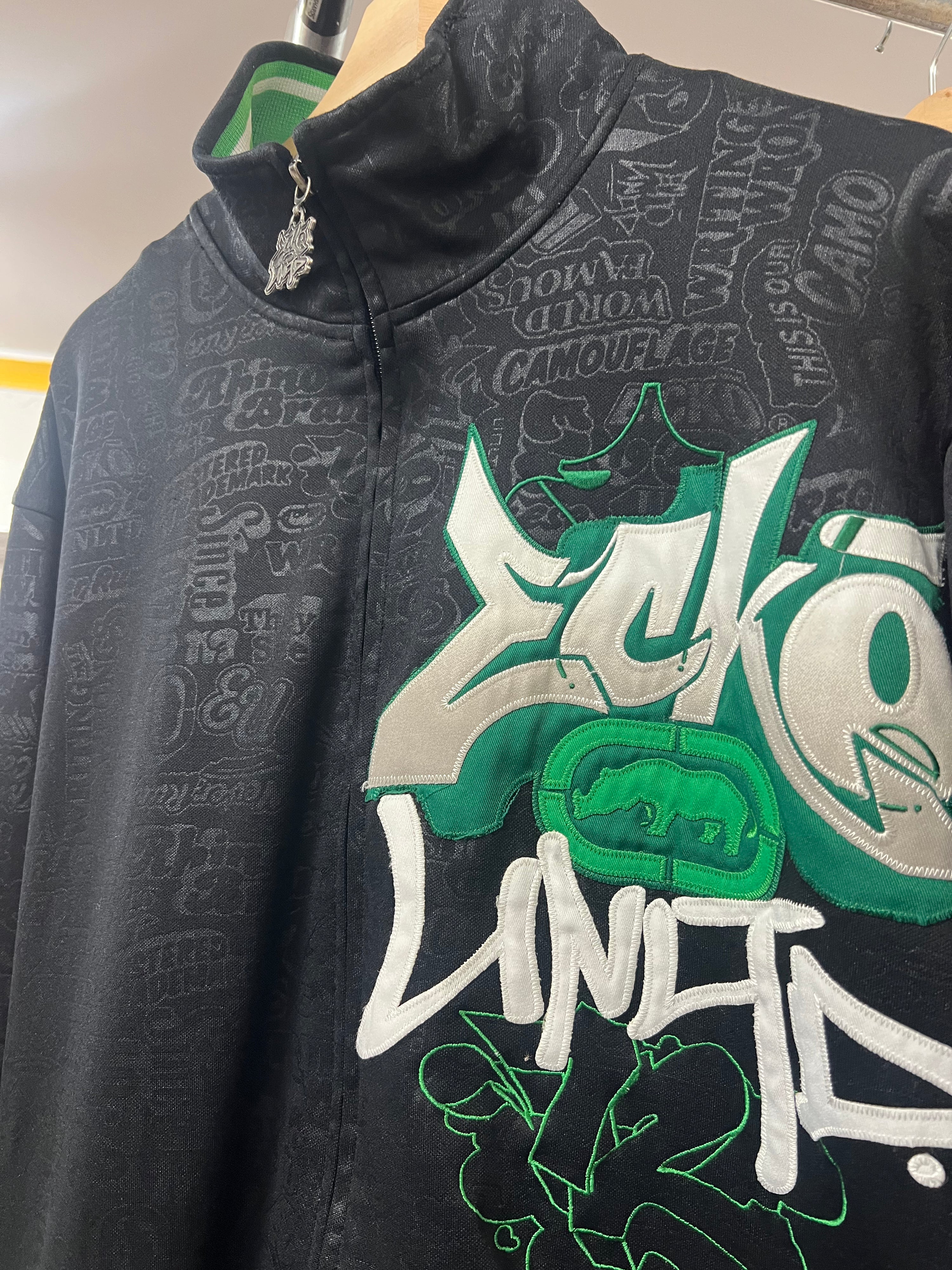 L - 2000s Ecko UNLTD Embroidered Torso Black AOP Zip Up