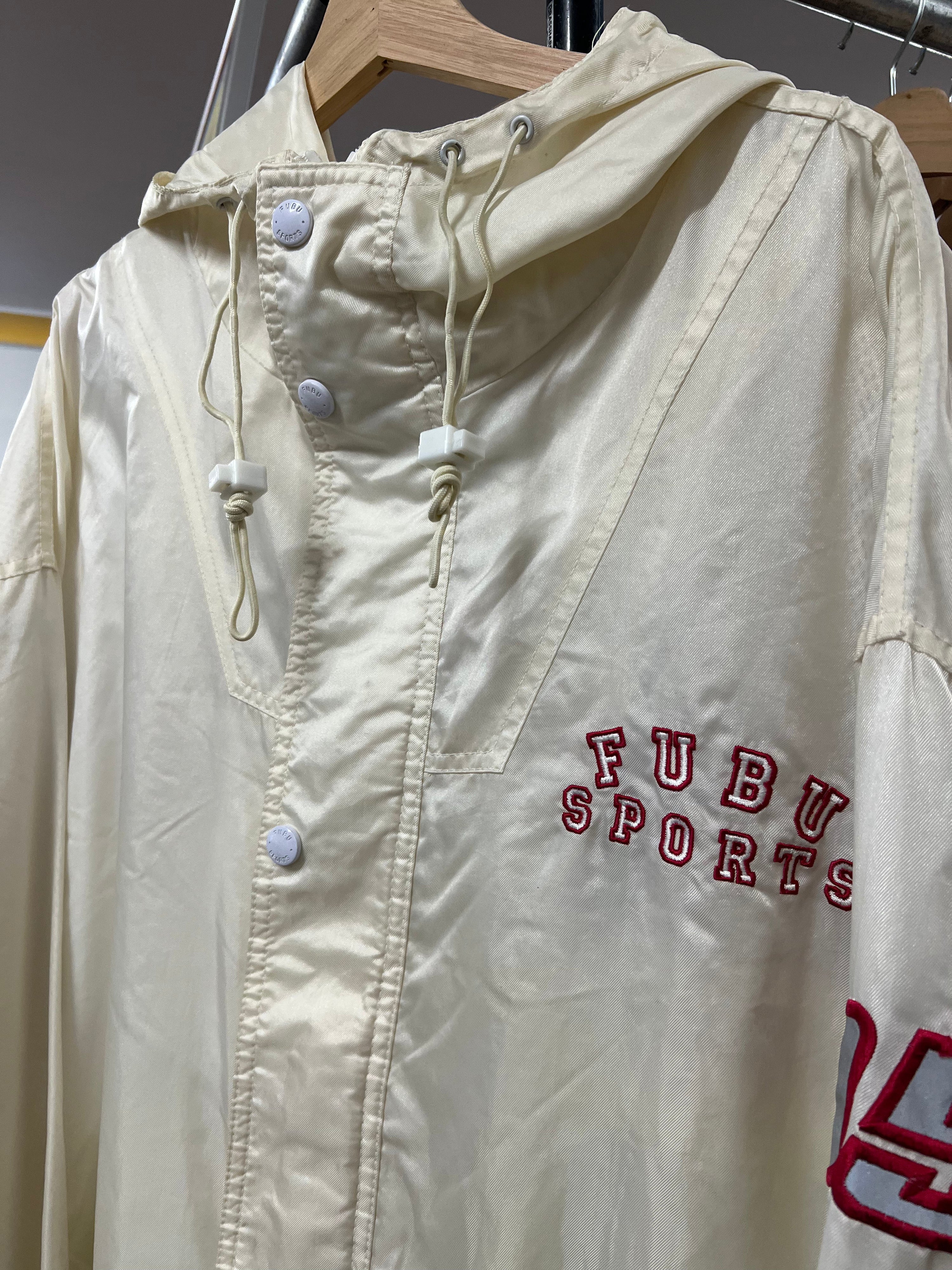 2XL - 2000s FUBU Sports Embroidered Cream 'The Collection' Hooded Jacket