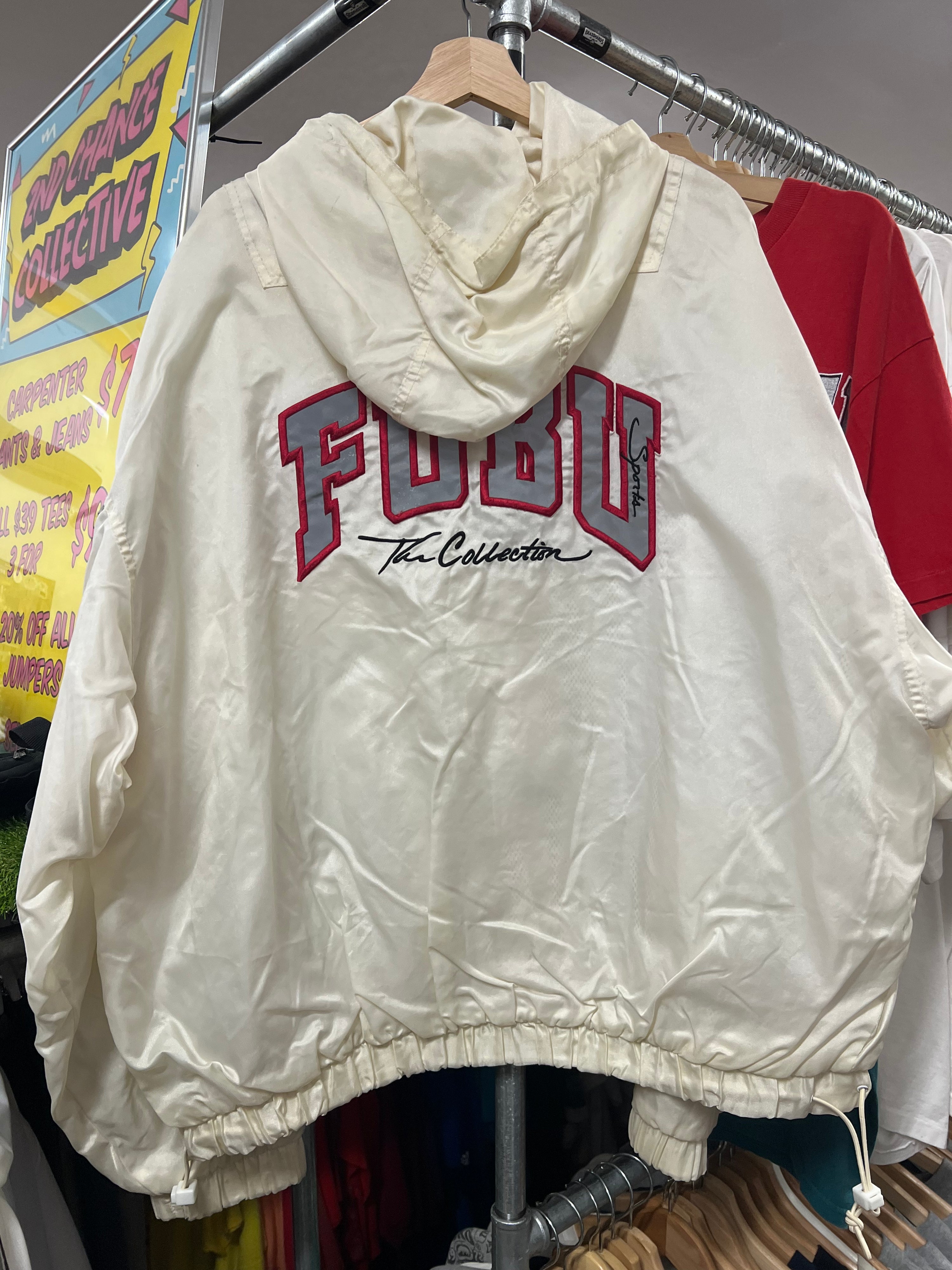 2XL - 2000s FUBU Sports Embroidered Cream 'The Collection' Hooded Jacket