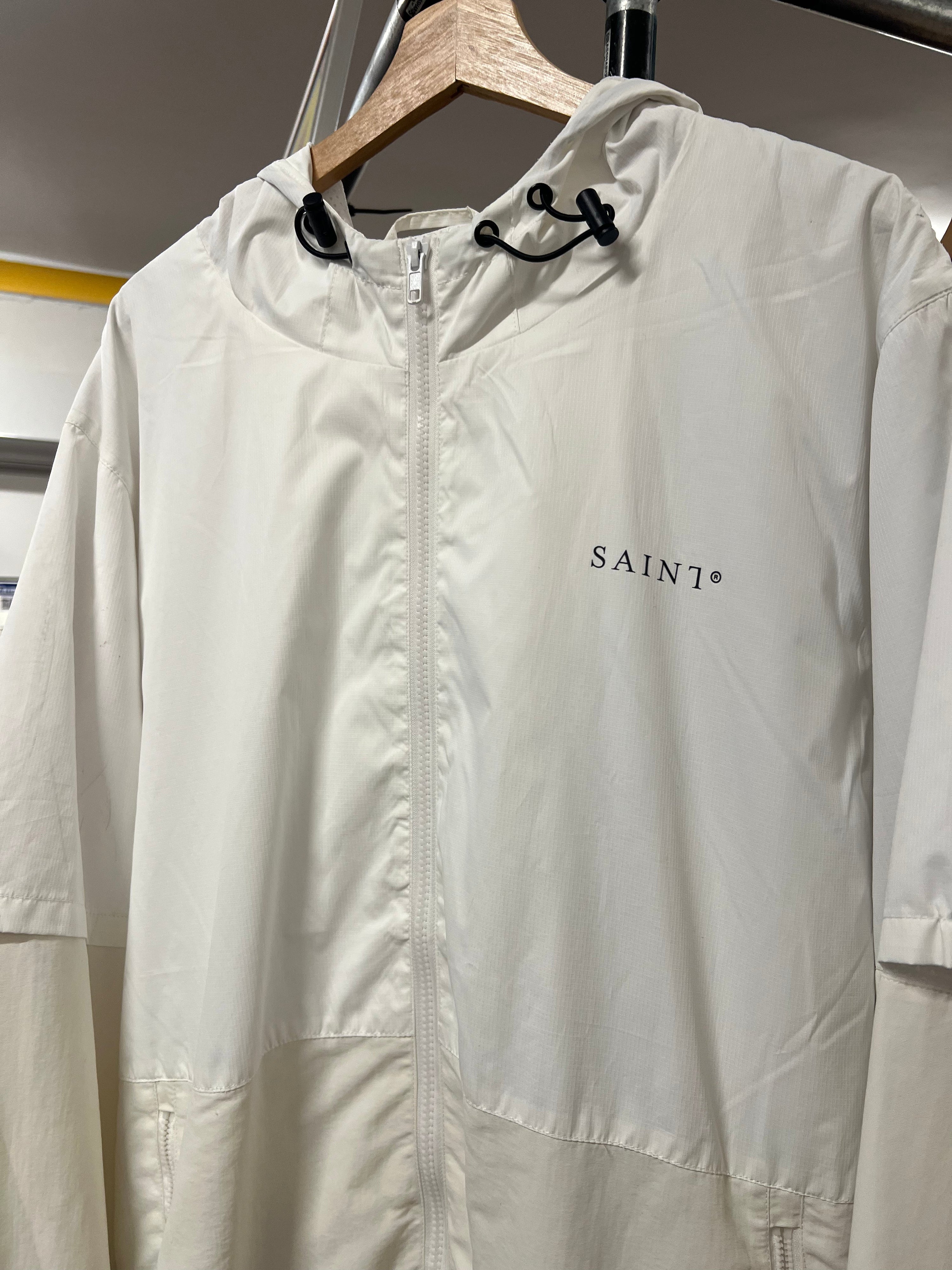 XL - Saint Morta White Zip Up Hooded Windbreaker