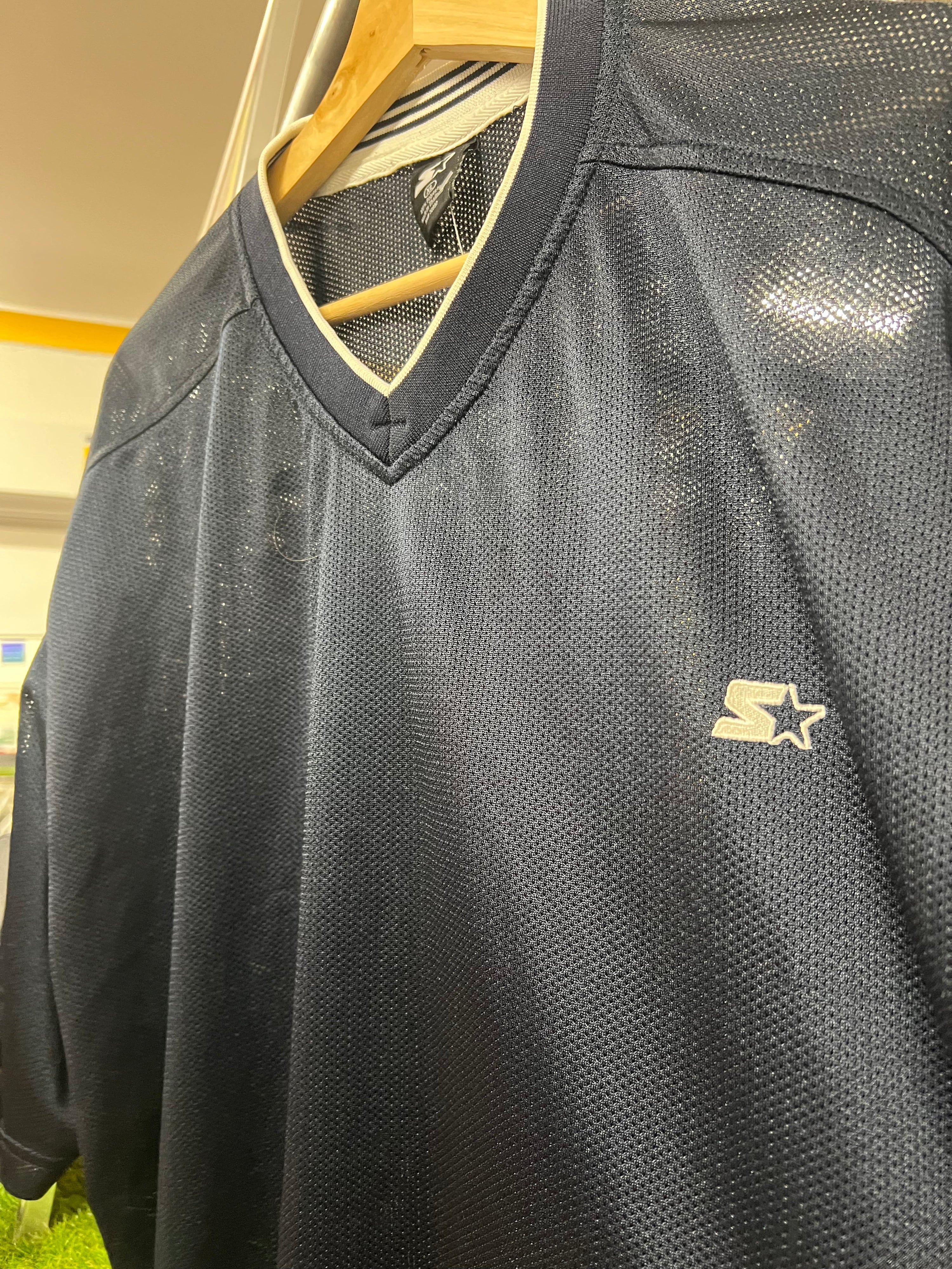XL - 2000s Starter Dark Blue Mesh V Neck Jersey
