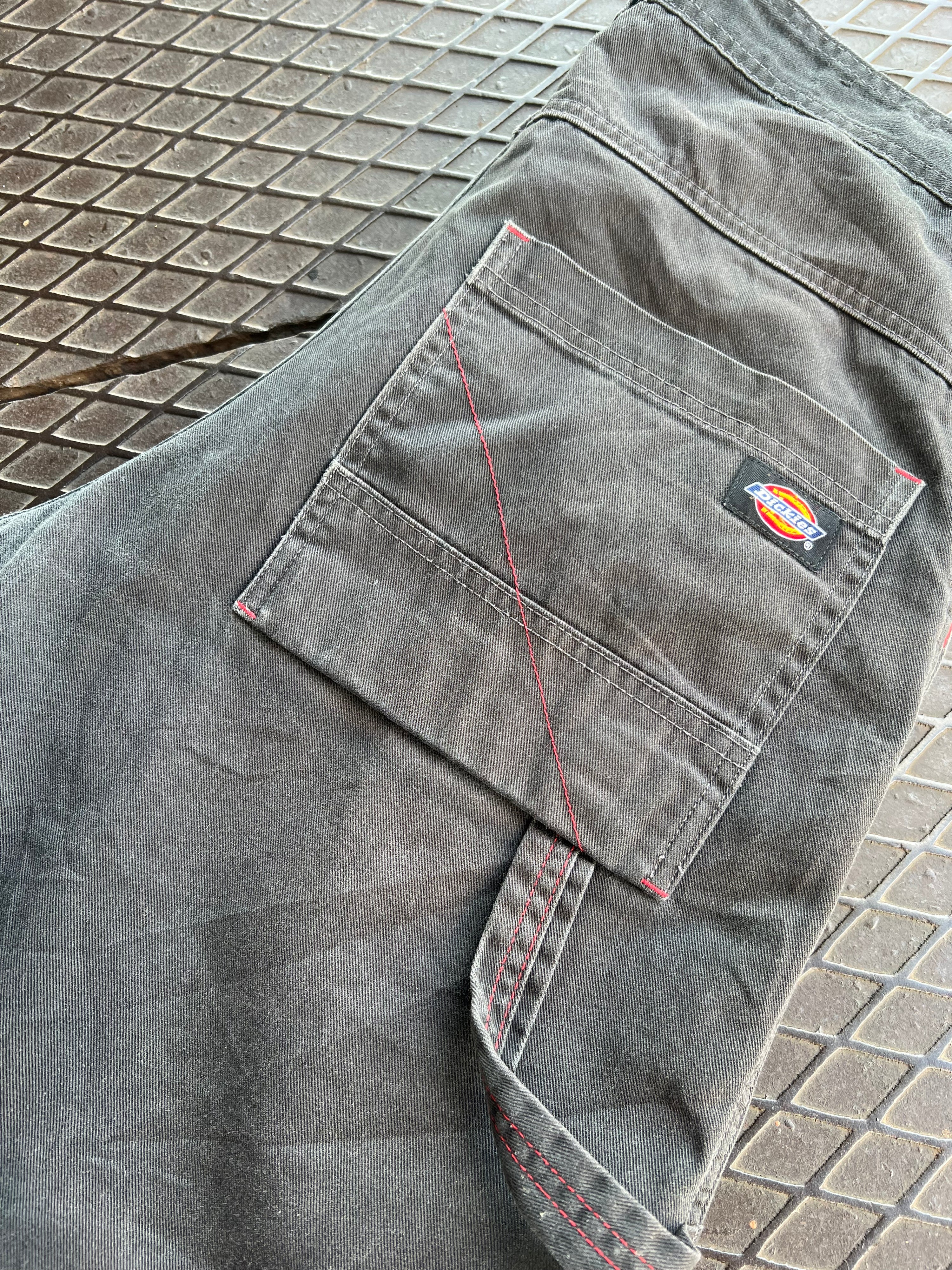 34 - Dickies Carpenter Shorts Black with Red Stitching