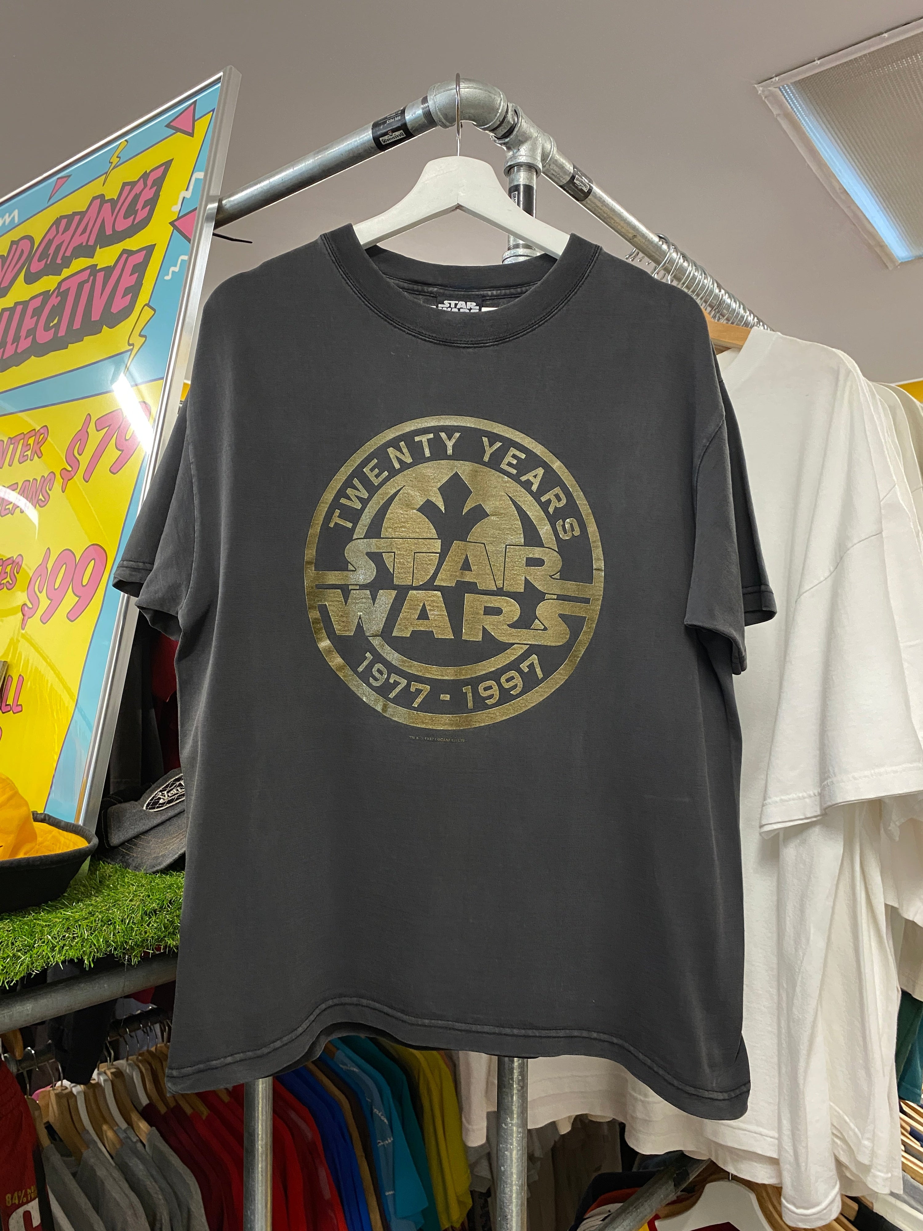 M - 1997 Star Wars 20th Anniversary Black Tee Gold Embelishments
