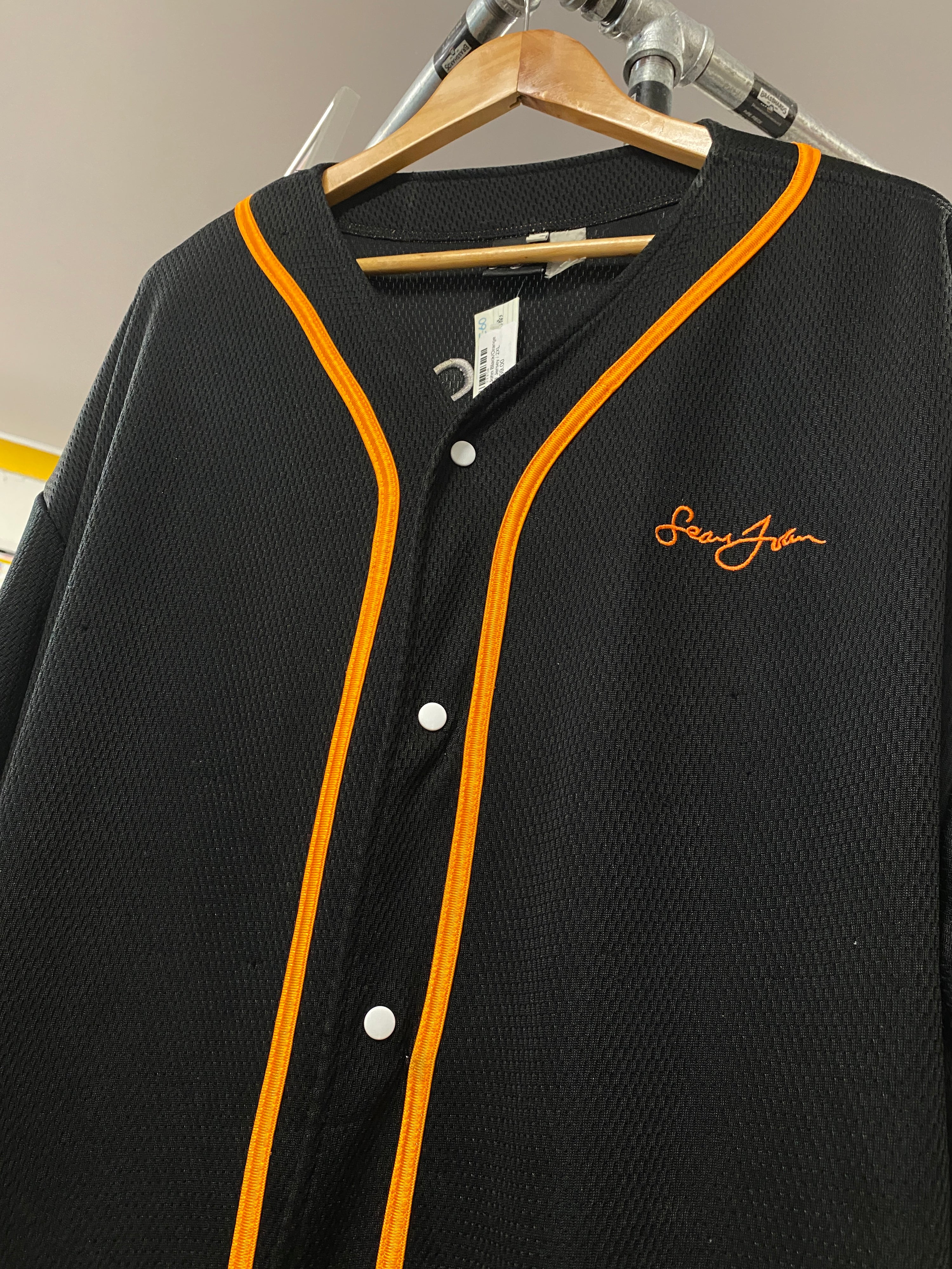 2XL - Sean John Black/Orange Baseball Jersey