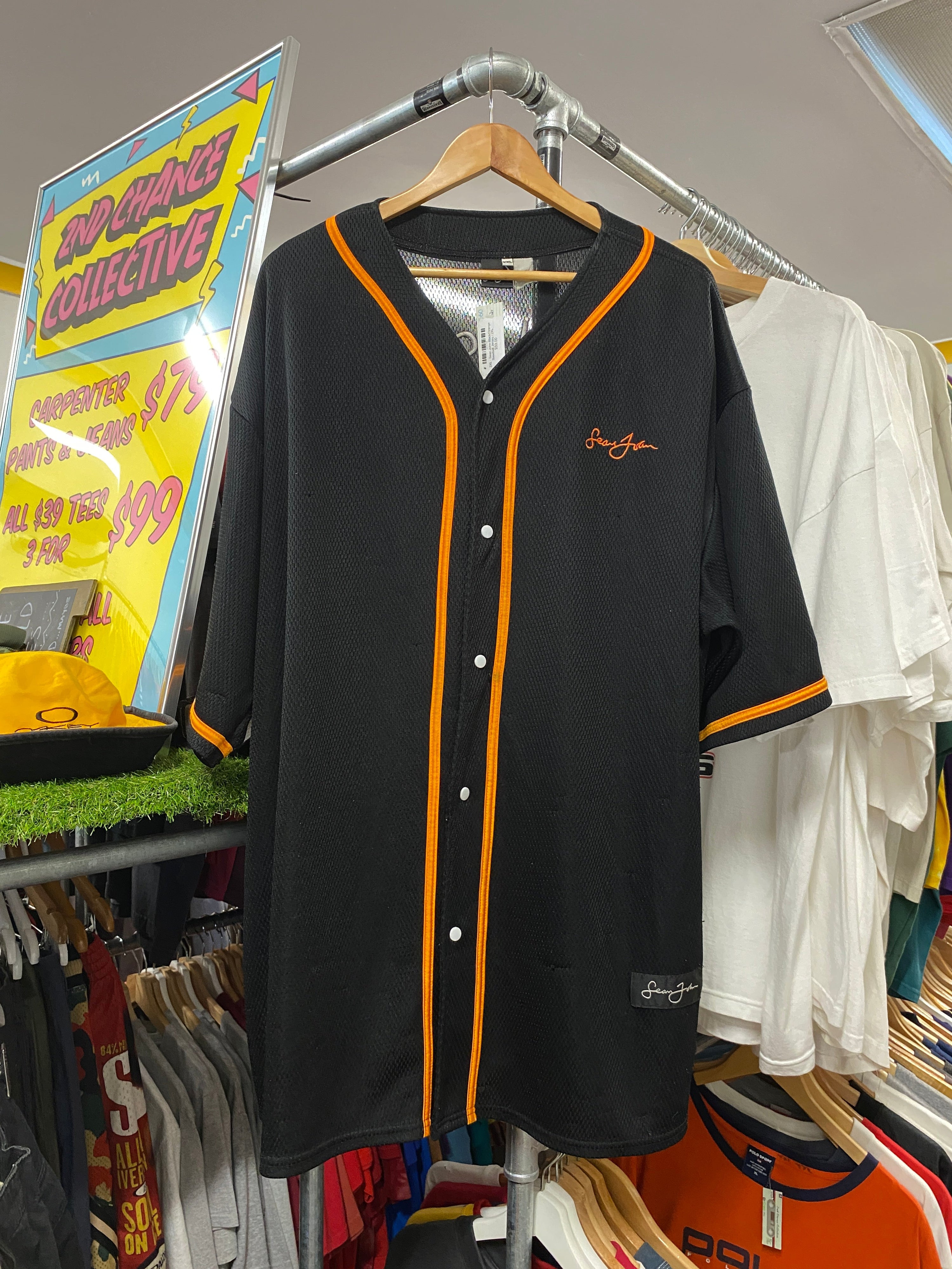 2XL - Sean John Black/Orange Baseball Jersey