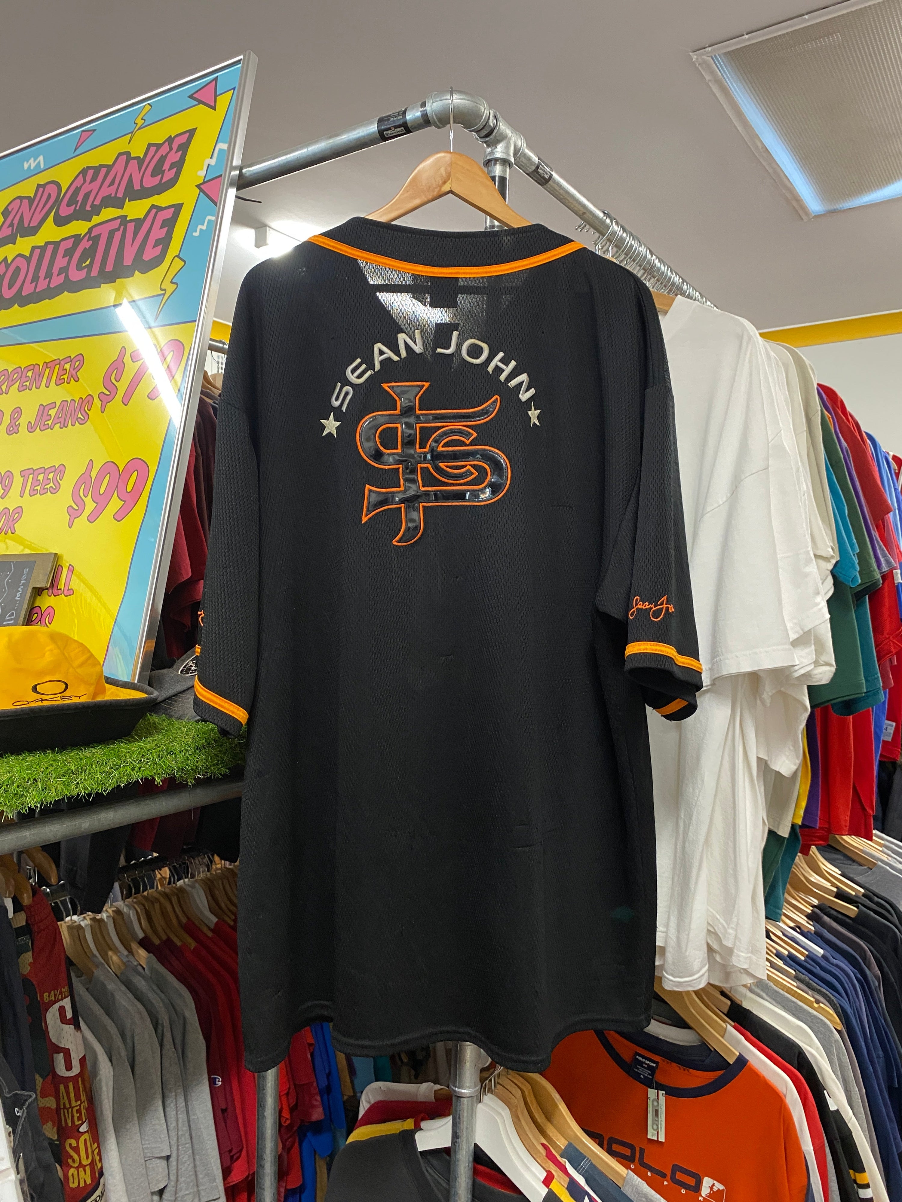 2XL - Sean John Black/Orange Baseball Jersey